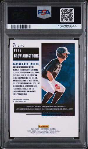 Pete Crow-Armstrong Auto PSA 10 RC  2020 Panini Contenders Draft Pick Ticket 