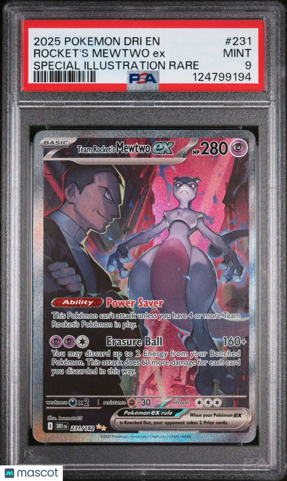 Pokemon Destined Rivals Rocket's Mewtwo EX Special Illustration PSA 9 231/182 