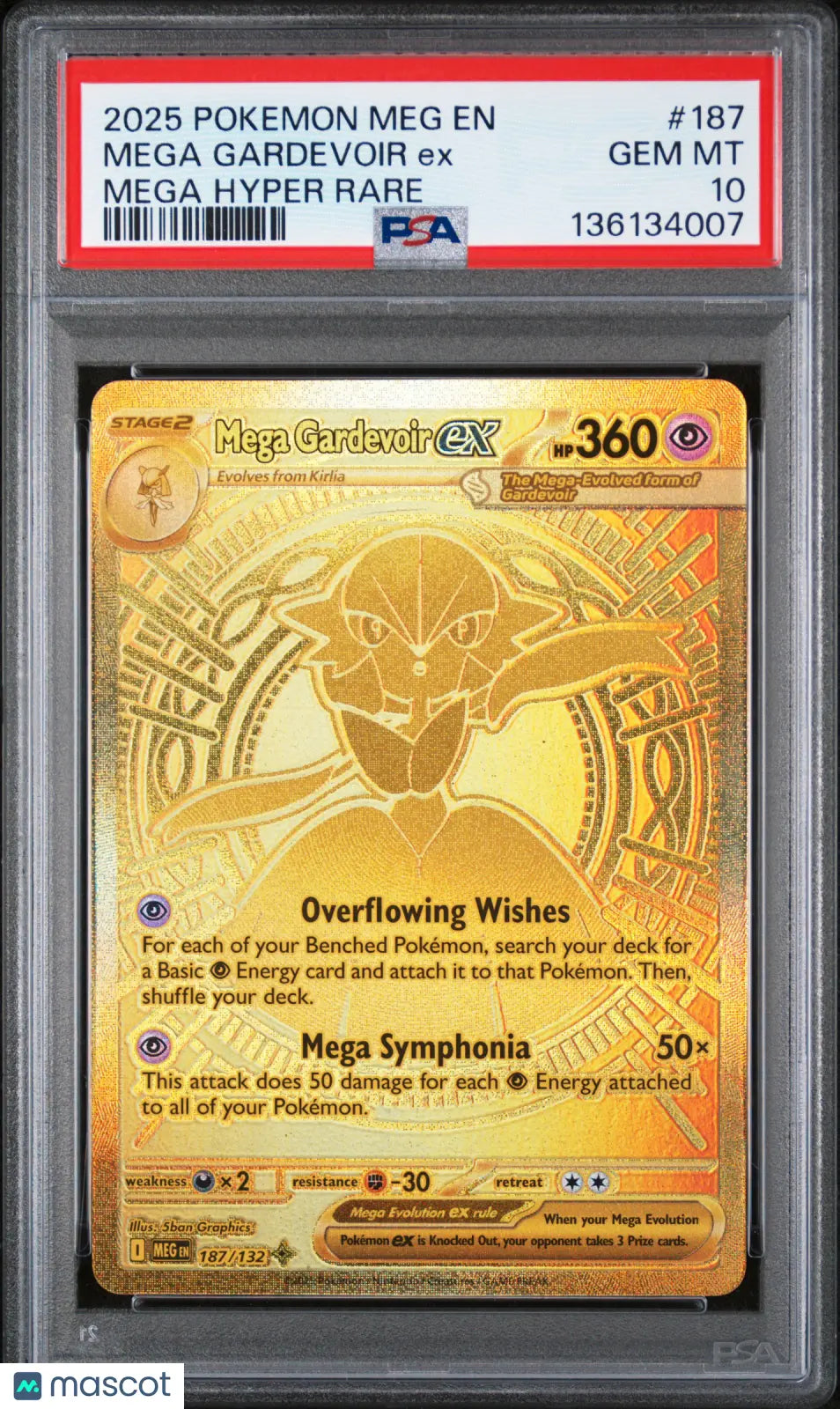 Pokemon Mega Evolution Mega Gardevoir EX Gold Mega Hyper Rare PSA 10 187/132 