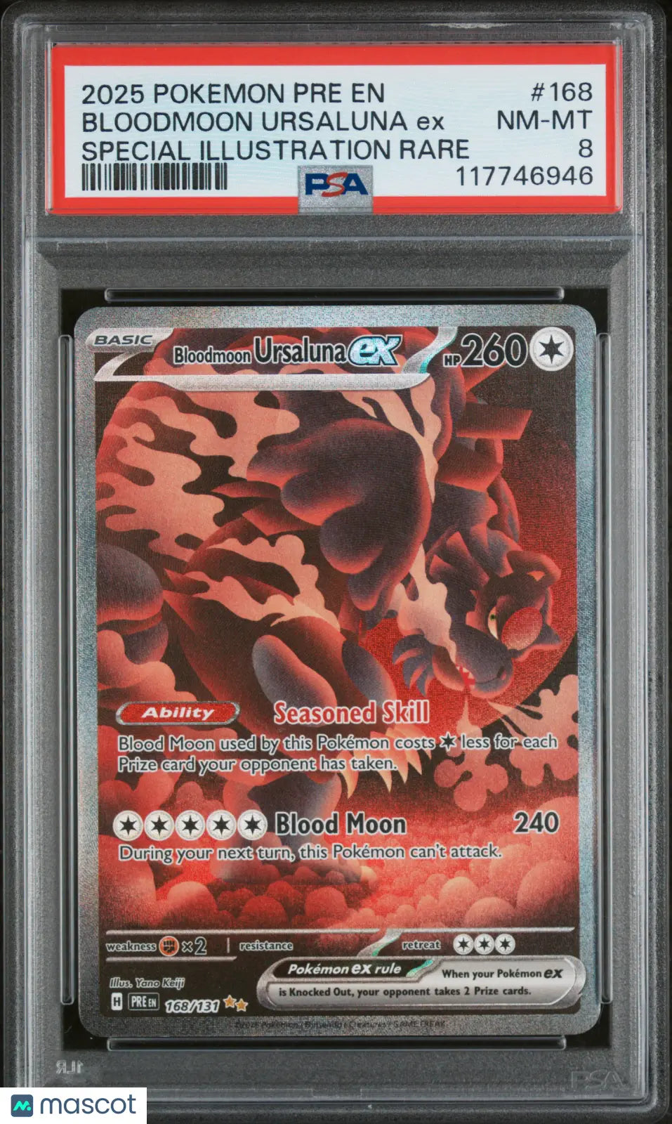 Pokemon Prismatic Evolutions Bloodmoon Ursaluna EX Special Illustration PSA 8 