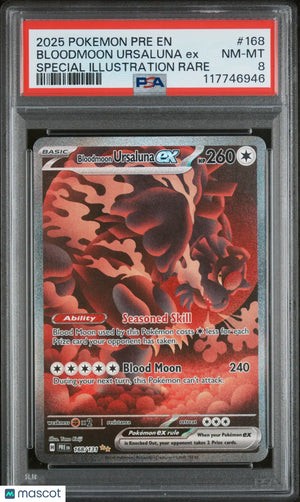 Pokemon Prismatic Evolutions Bloodmoon Ursaluna EX Special Illustration PSA 8 