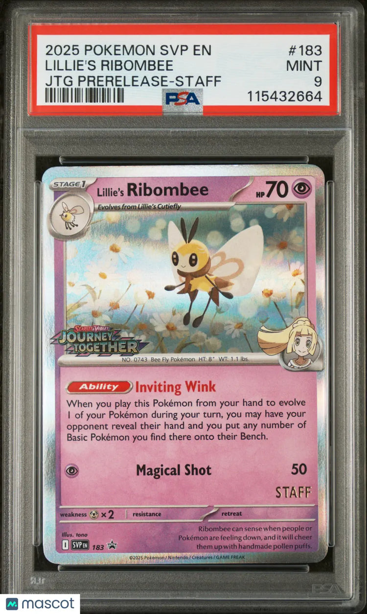 Pokemon SV Black Star Promo Lillie's Ribombee #183 JTG Prerelease-Staff PSA 9 