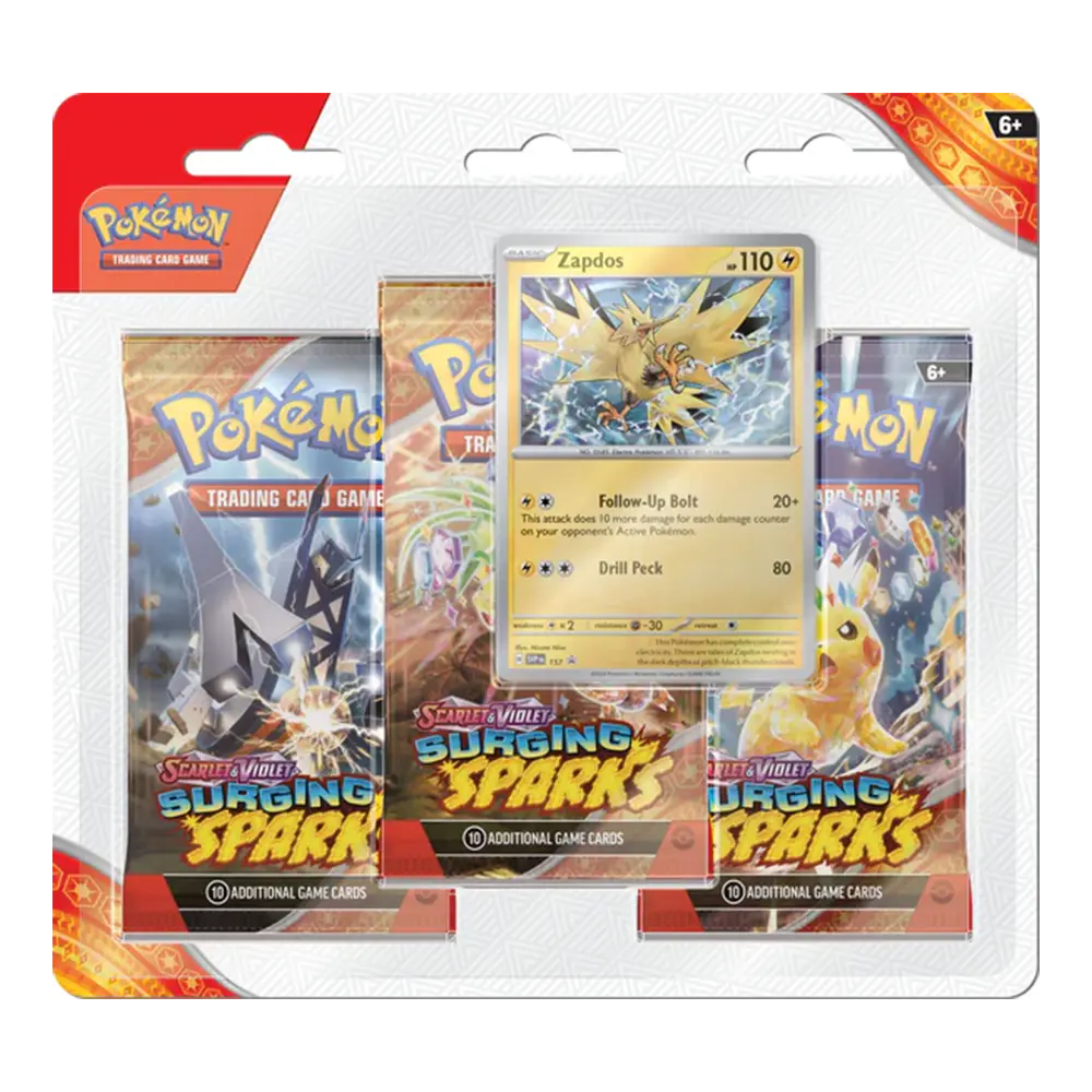 Pokemon Scarlet and Violet Surging Sparks 3 Pack Blister Zapdos 