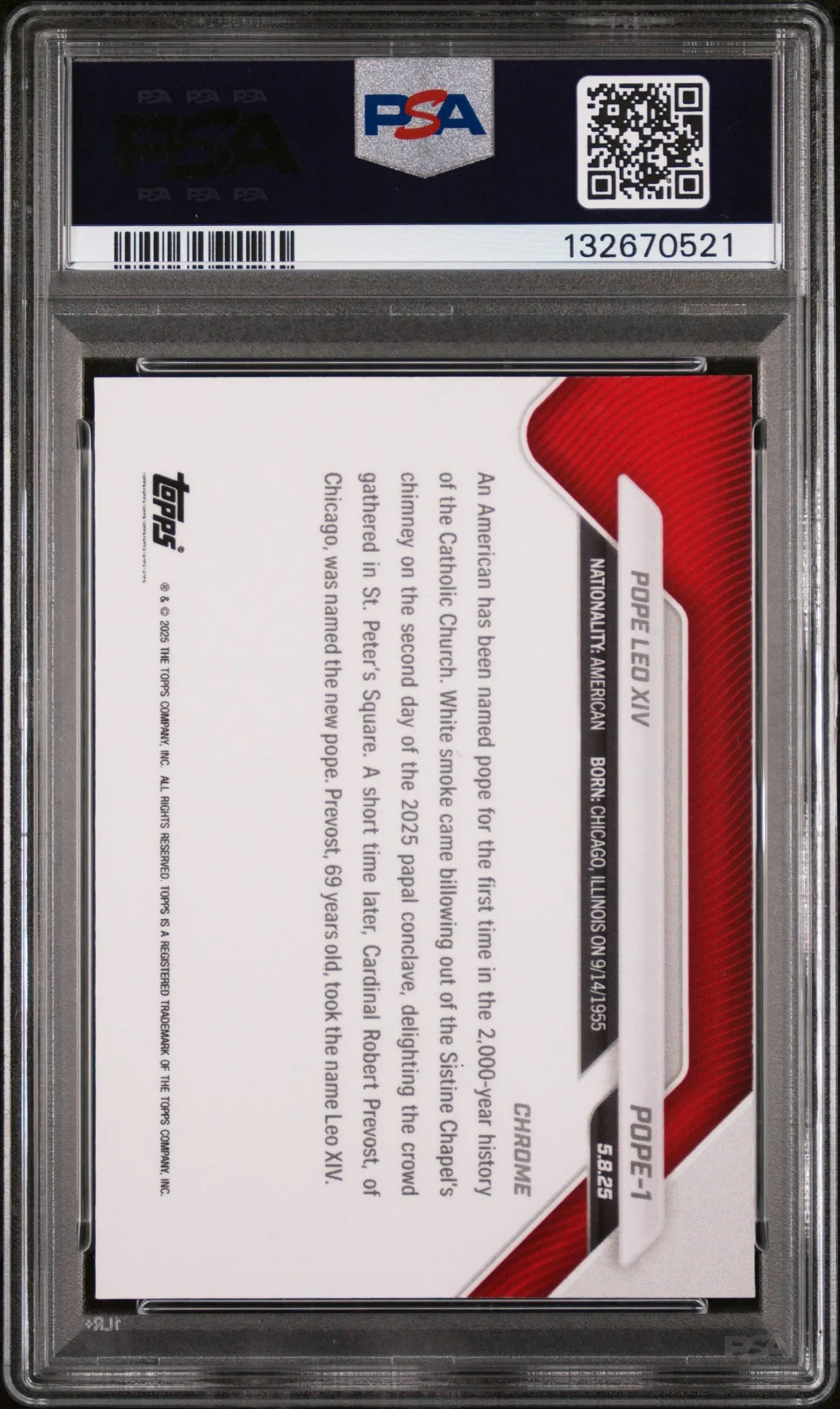 Pope Leo VIX /50 2025 Topps NOW Gold Refractor PSA 8 Vatican 