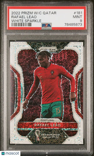 Qatar Rafael Leao #181 White Sparkle PSA 9 2022 Panini Prizm World Cup 