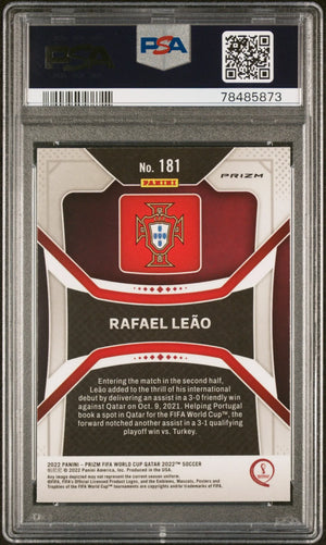 Qatar Rafael Leao #181 White Sparkle PSA 9 2022 Panini Prizm World Cup 