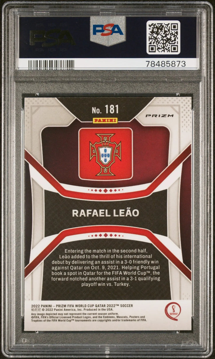 Qatar Rafael Leao #181 White Sparkle PSA 9 2022 Panini Prizm World Cup 