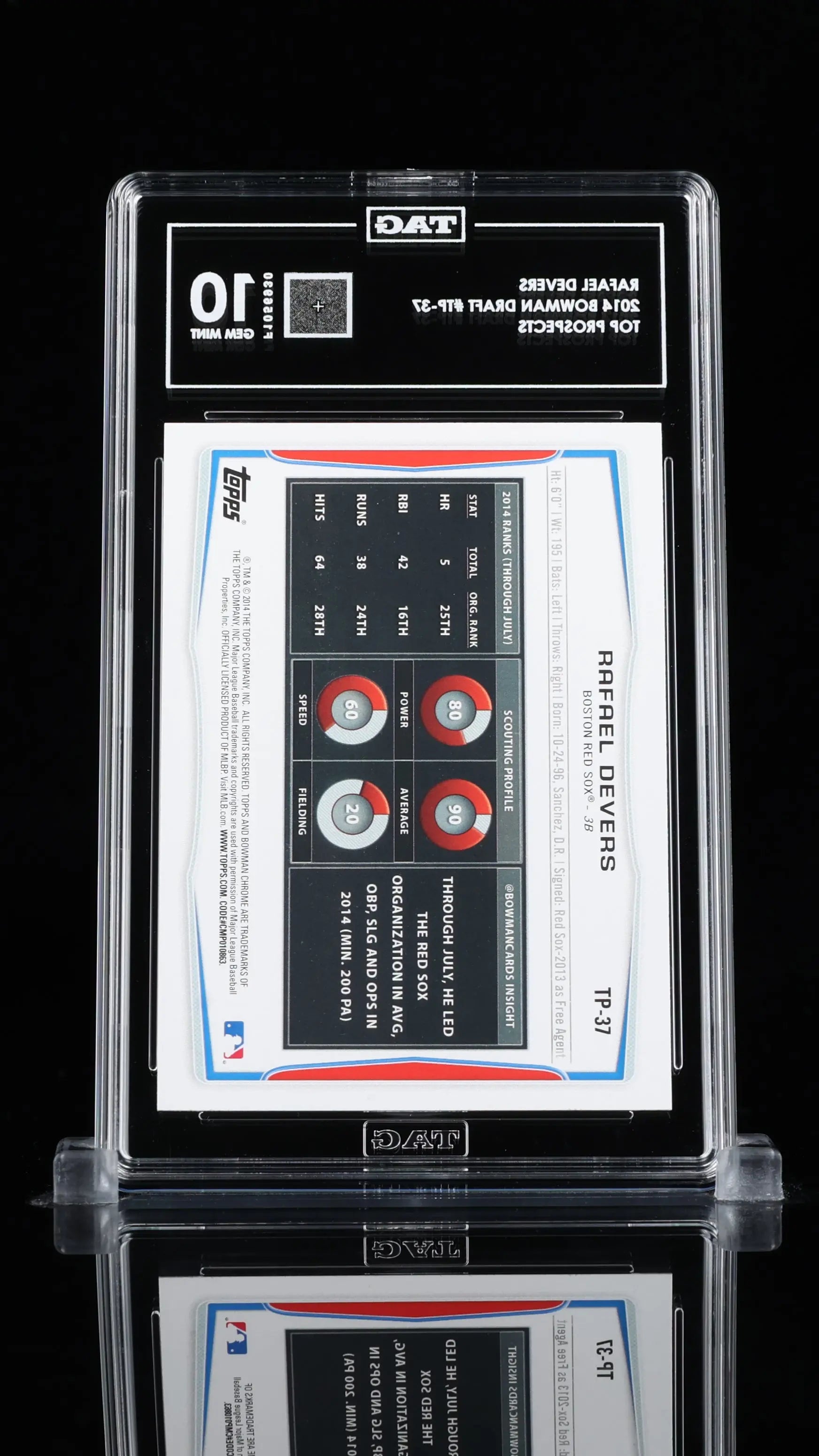 Rafael Devers TAG 10 2014 Bowman Draft RC Rookie 1st Prospects GEM MINT TP-37 