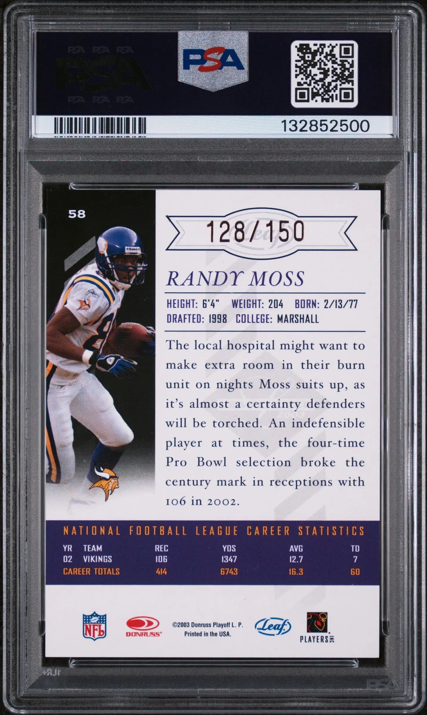 Randy Moss /150 Leaf Limited PSA 9 2003 Bronze Spotlight Vikings 