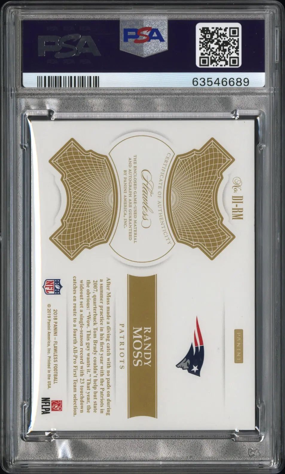 Randy Moss /5 5/5 Flawless Patch Auto 2019 Update Distinguished Patriots 