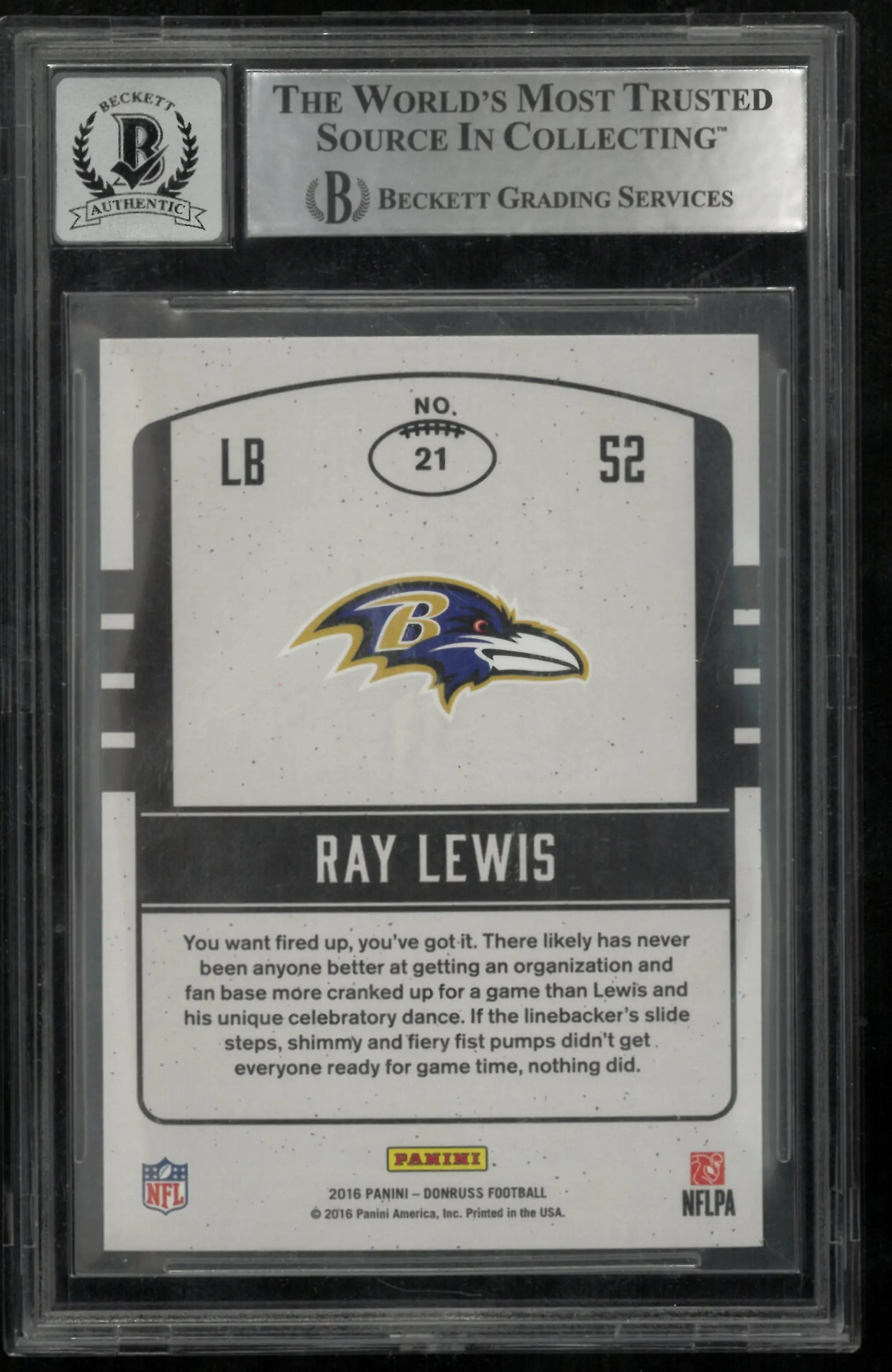Ray Lewis BGS Auto BGS 10 2016 Donruss Legends of the Fall IP Autograph 