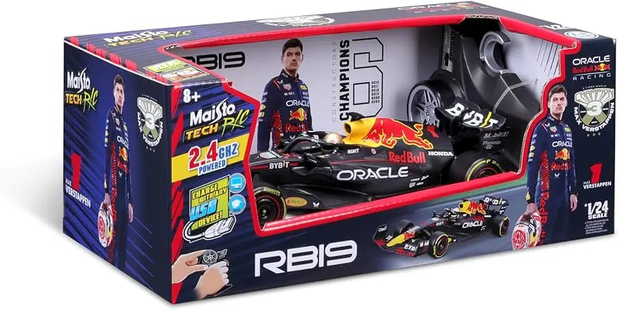 Red Bull RB19 (2023) Verstappen 1:24 Scale Radio Controlled Vehicle, RC 2.4 GHz with Lithium Battery and Semi-Proportional Steering 