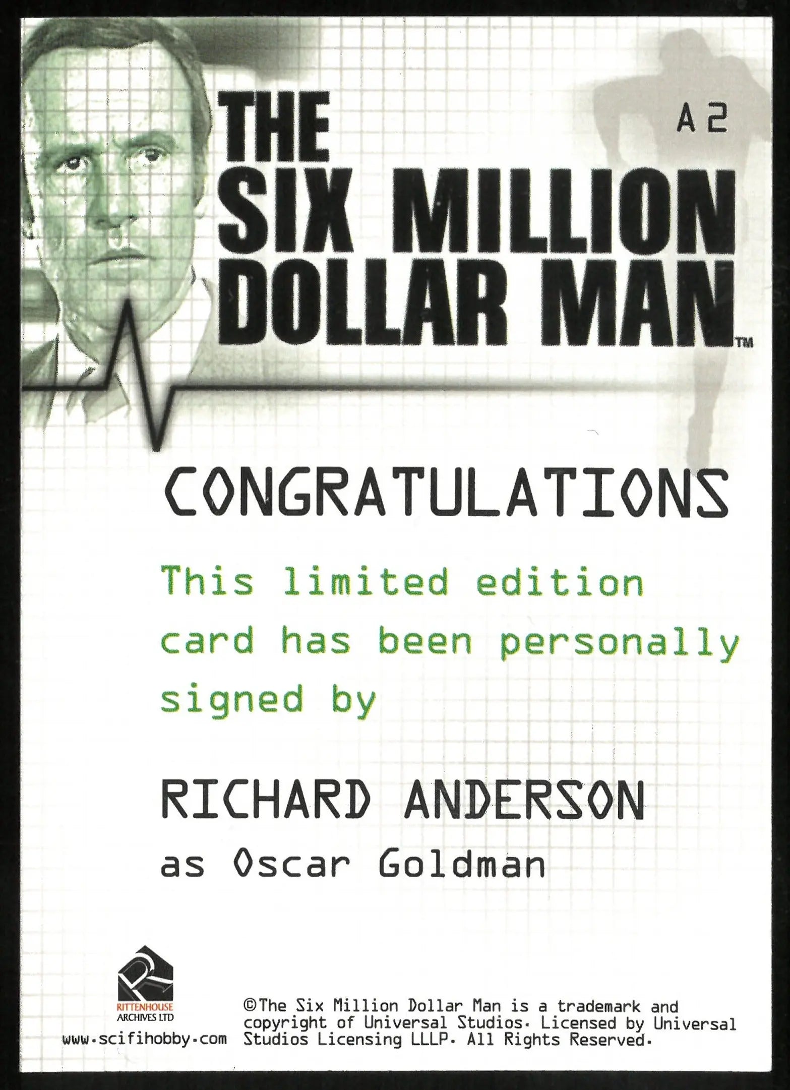 Richard Anderson as Oscar Goldman Auto Autograph The Six Million Dollar Man 