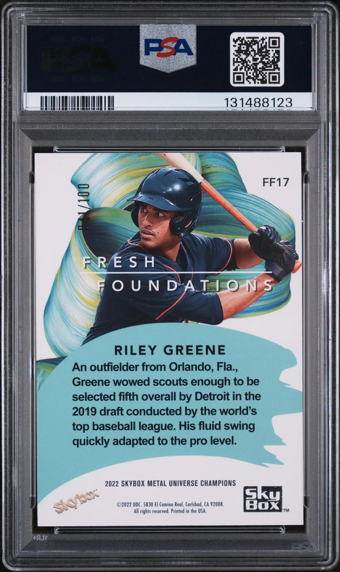 Riley Greene PMG PSA 10 Fresh Foundations /100 2022 Metal Universe Champions Red 