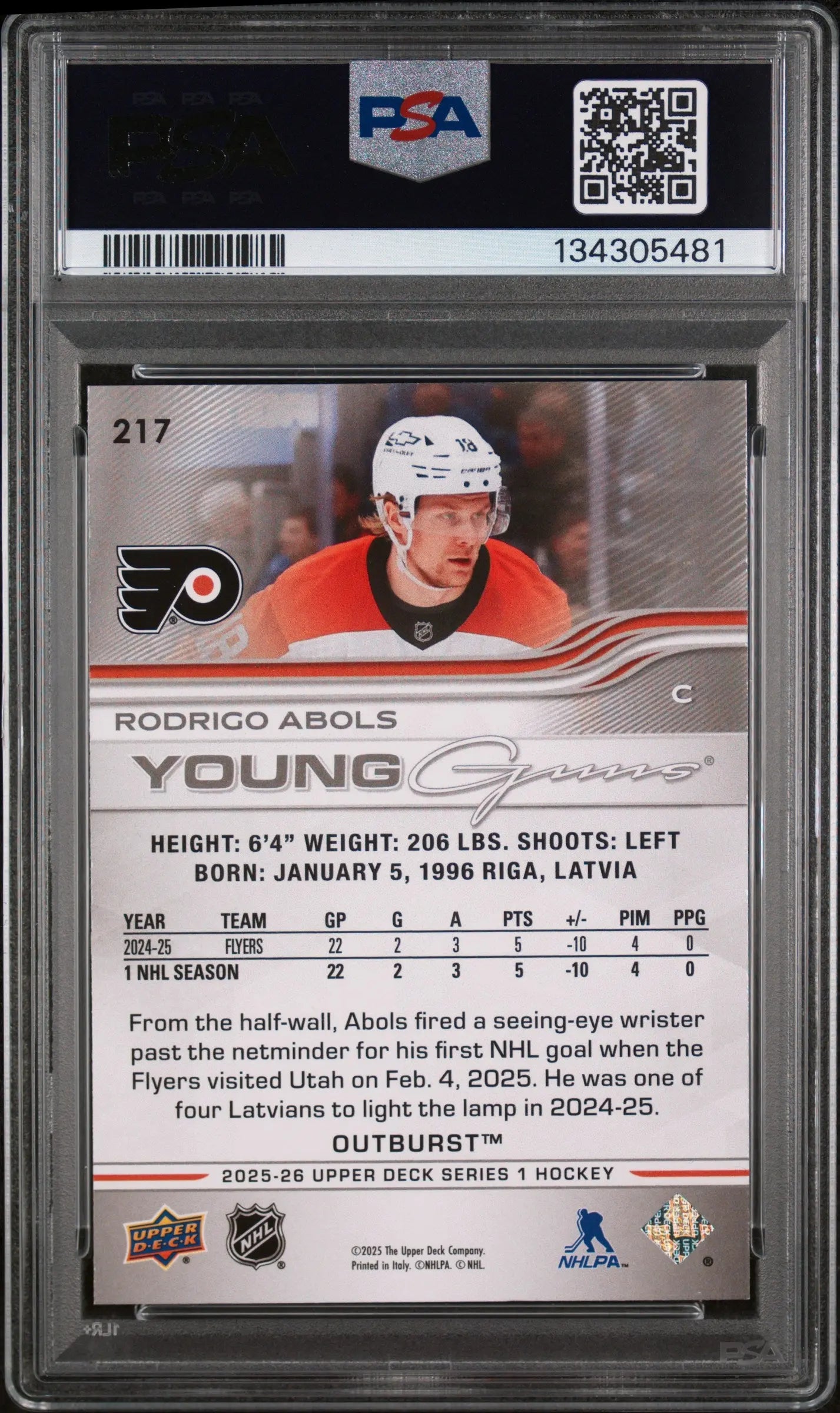 Rodrigo Bols Outburst Young Guns RC PSA 9 2025-26 UD Upper Deck 