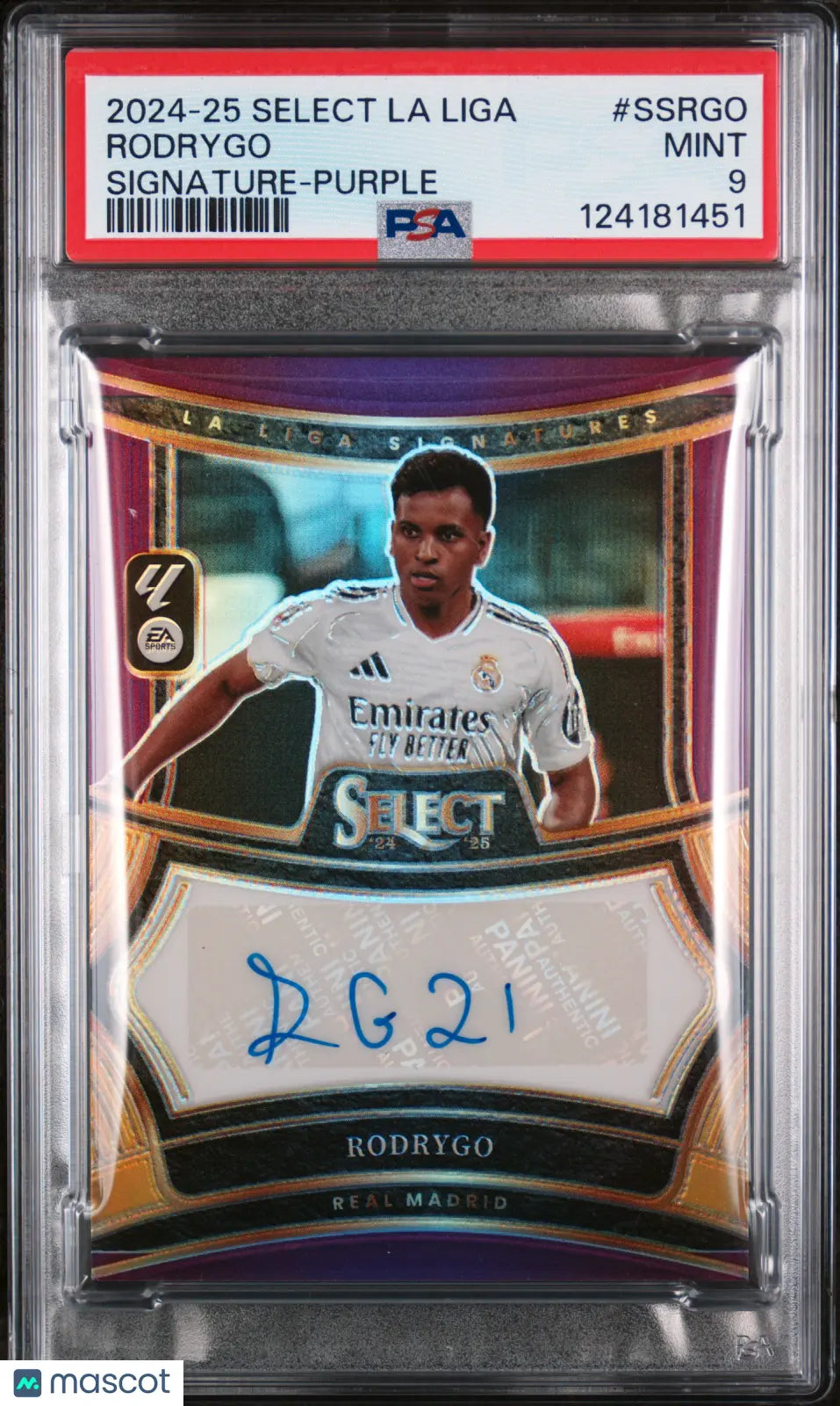 Rodrygo  Auto 2024-25 Panini Select La Liga Signatures Purple PSA 9 Autograph 