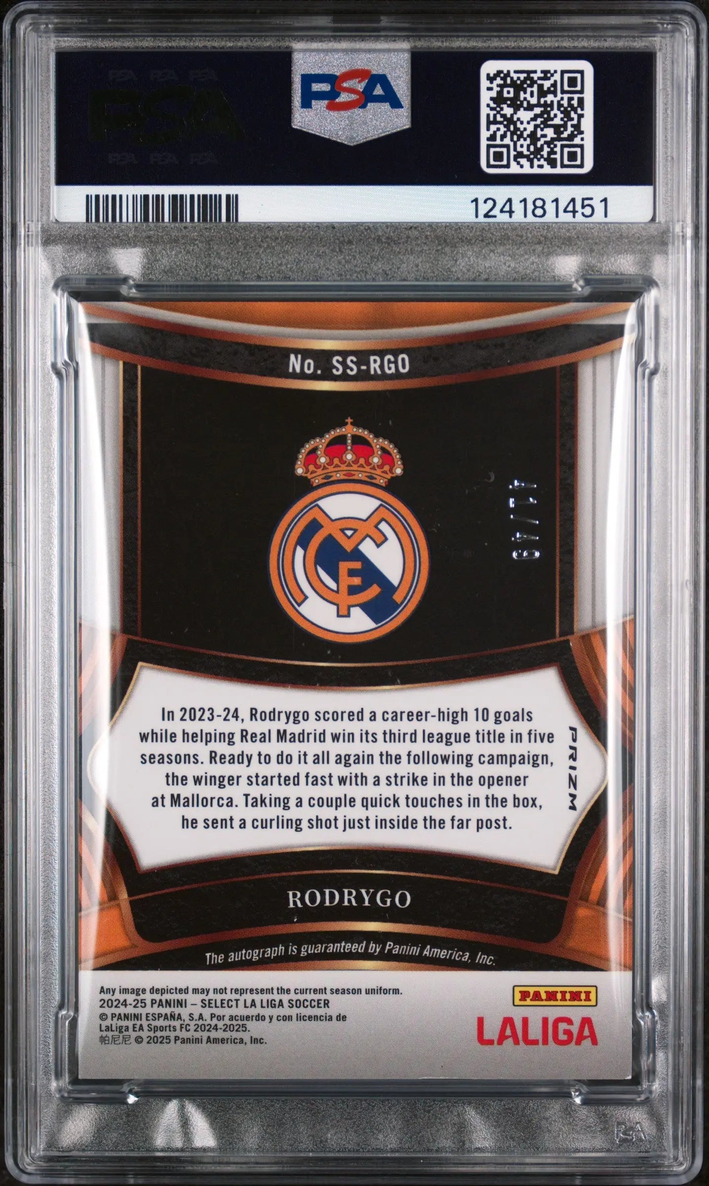 Rodrygo  Auto 2024-25 Panini Select La Liga Signatures Purple PSA 9 Autograph 