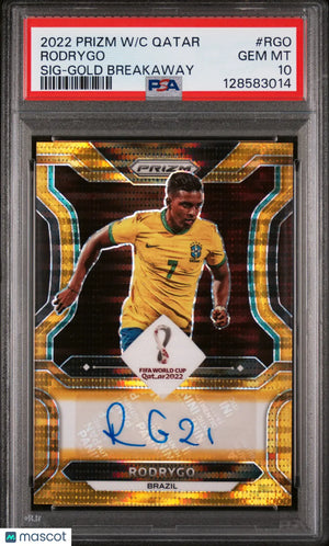 Rodrygo PSA 10 /10 GOLD Breakaway 2022 Prizm World Cup Auto Autograph Brazil 