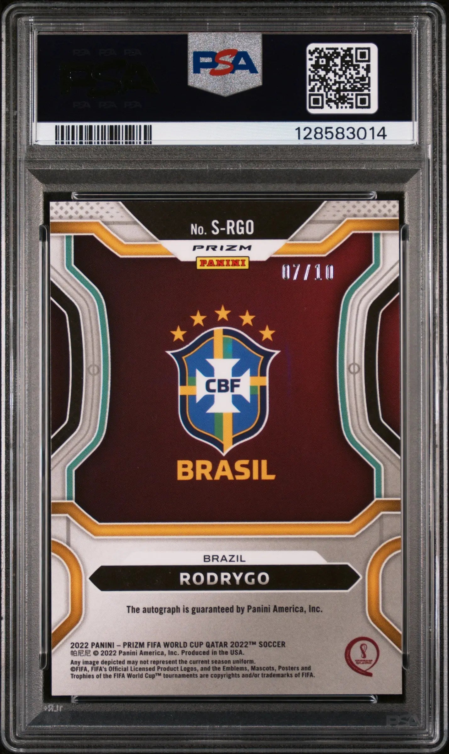 Rodrygo PSA 10 /10 GOLD Breakaway 2022 Prizm World Cup Auto Autograph Brazil 
