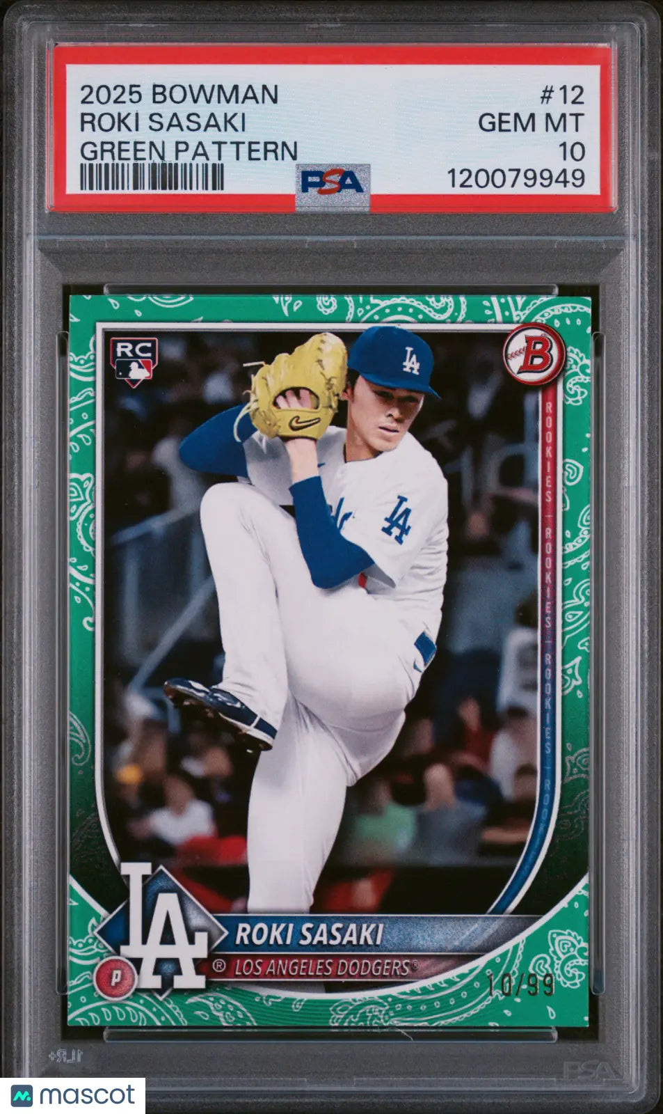 Roki Sasaki /99 Green Pattern PSA 10 RC Rookie 2025 Bowman Paper Dodgers JAPAN 