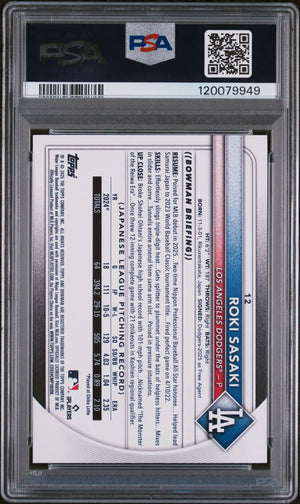 Roki Sasaki /99 Green Pattern PSA 10 RC Rookie 2025 Bowman Paper Dodgers JAPAN 