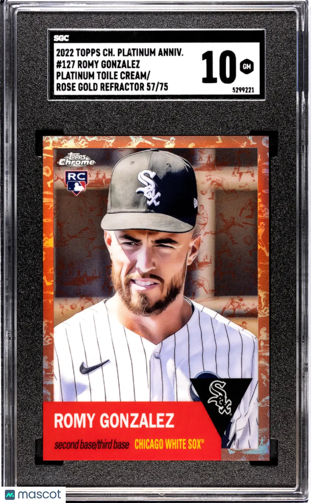 Romy Gonzalez SGC 10 RC /75 Rookie 2022 Topps Chrome Platinum Anniv. Rose Gold 