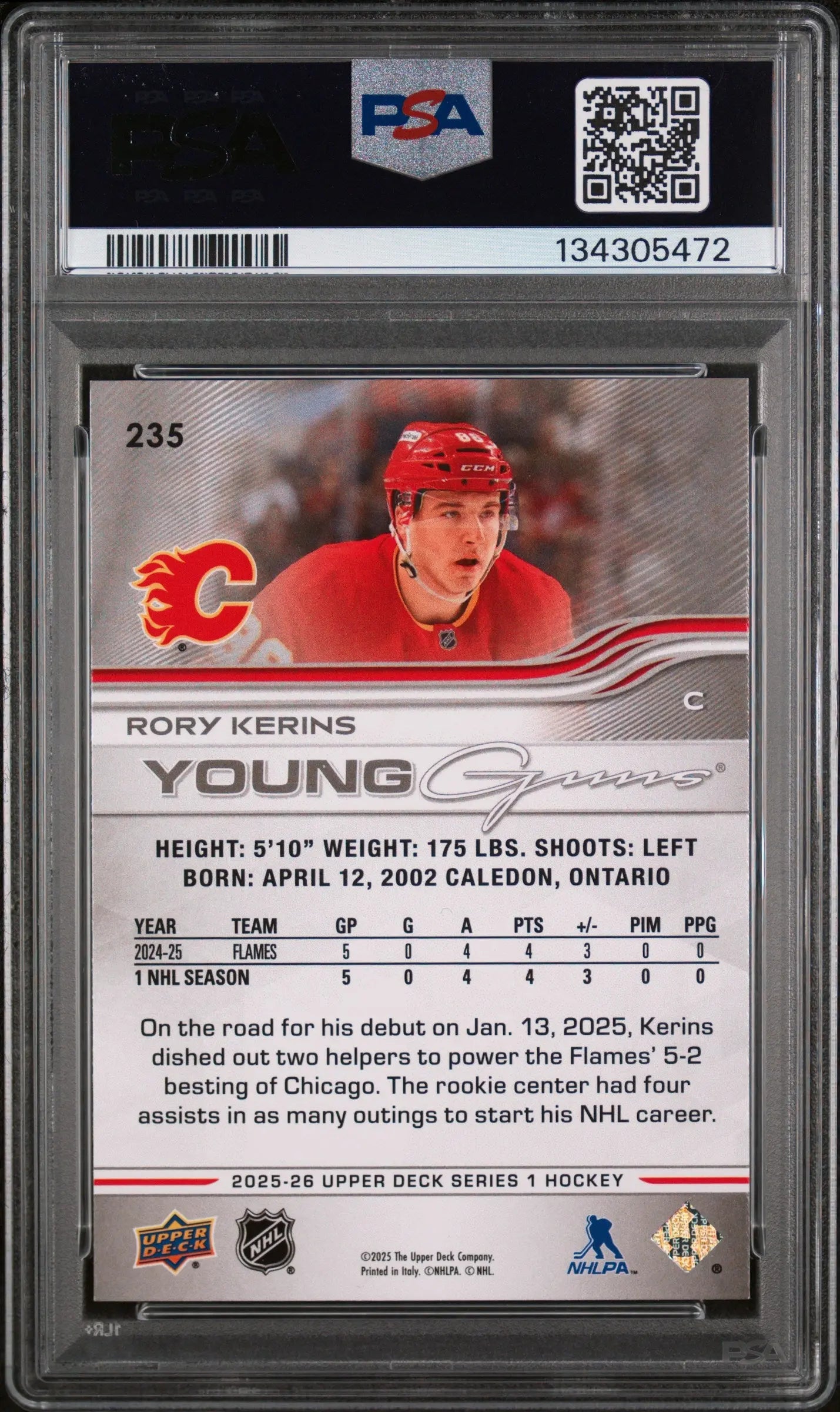 Rory Kerins Young Guns RC Rookie Exclusives /100 PSA 8 2025-26 Upper Deck 