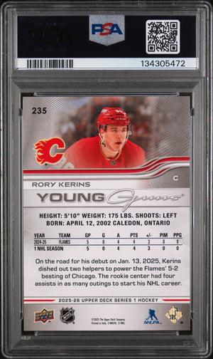 Rory Kerins Young Guns RC Rookie Exclusives /100 PSA 8 2025-26 Upper Deck 