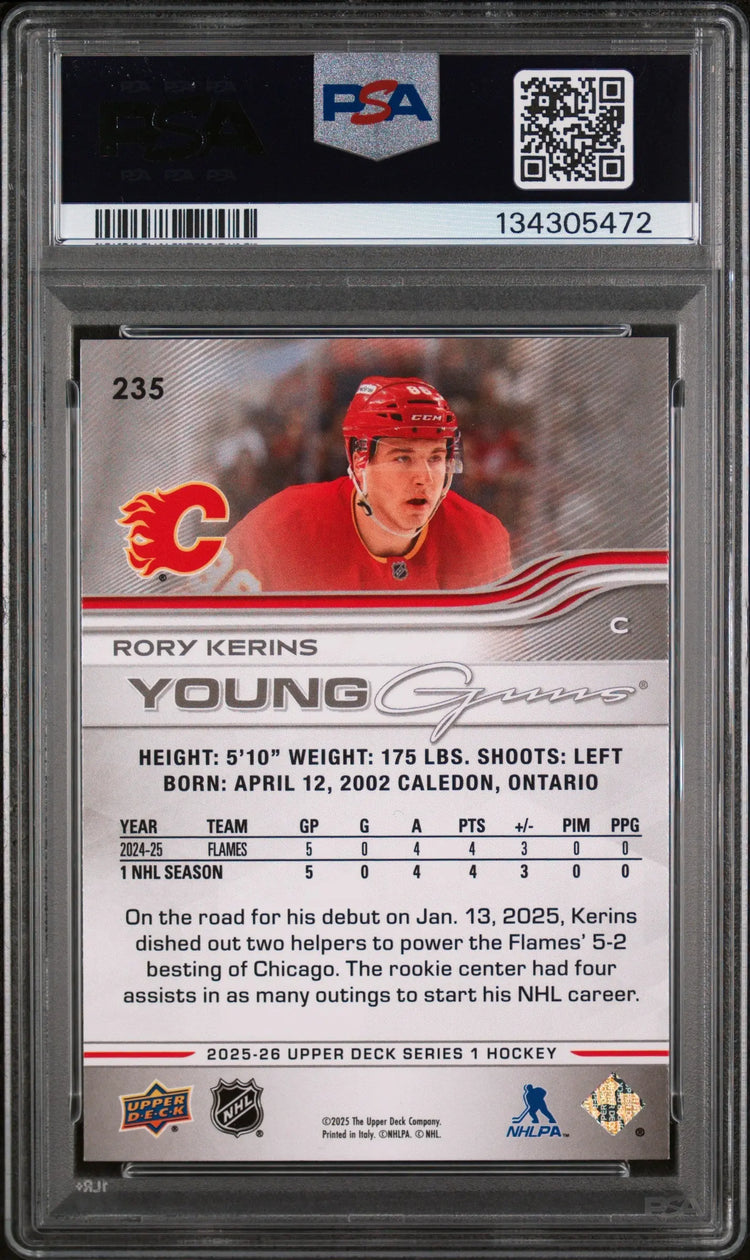 Rory Kerins Young Guns RC Rookie Exclusives /100 PSA 8 2025-26 Upper Deck 