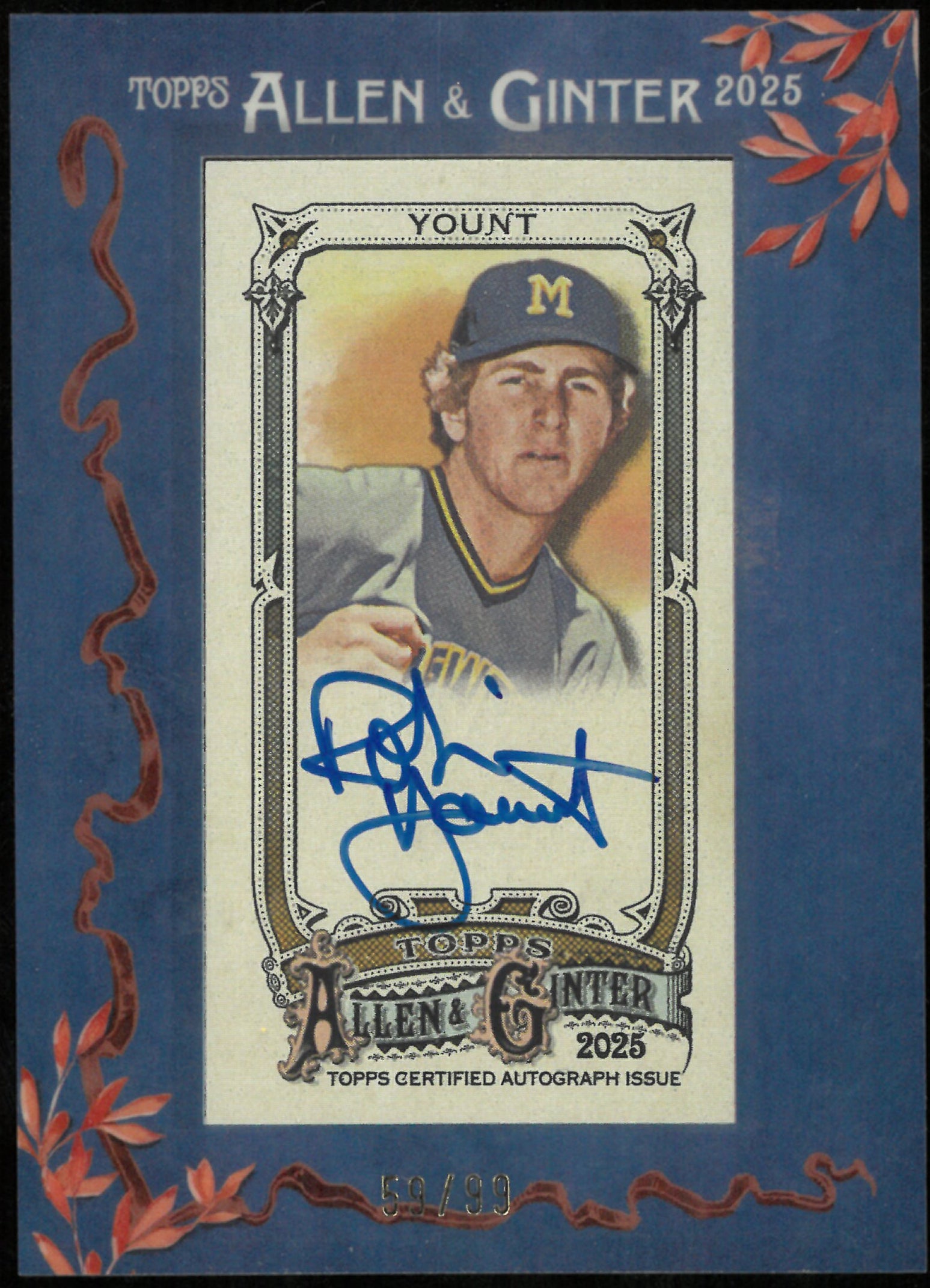 2025 Topps Allen & Ginter Baseball Blue Mini Auto Robin Yount /99