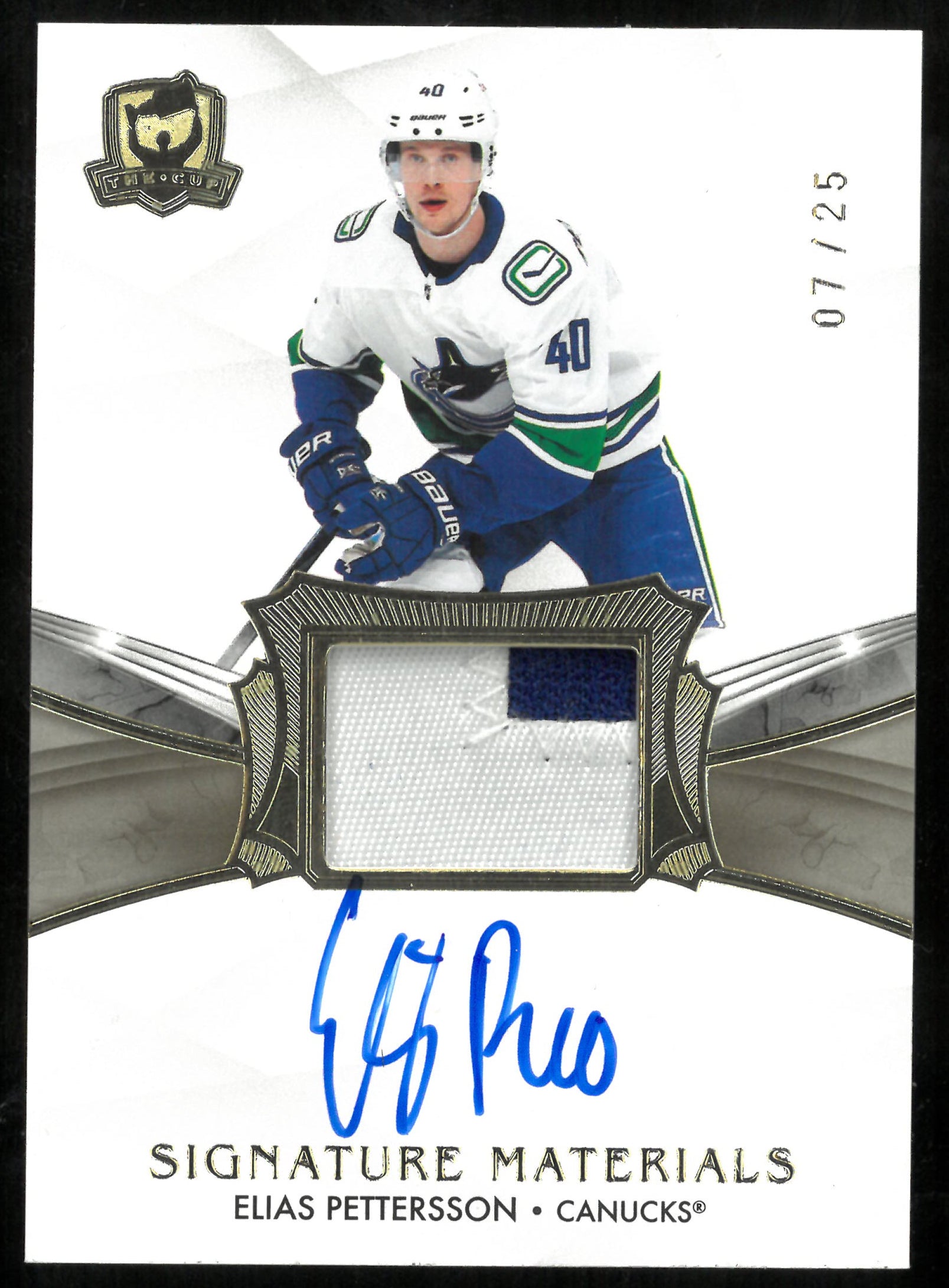 2020-21 UD The Cup Signature Materials Patch Auto Elias Pettersson /25