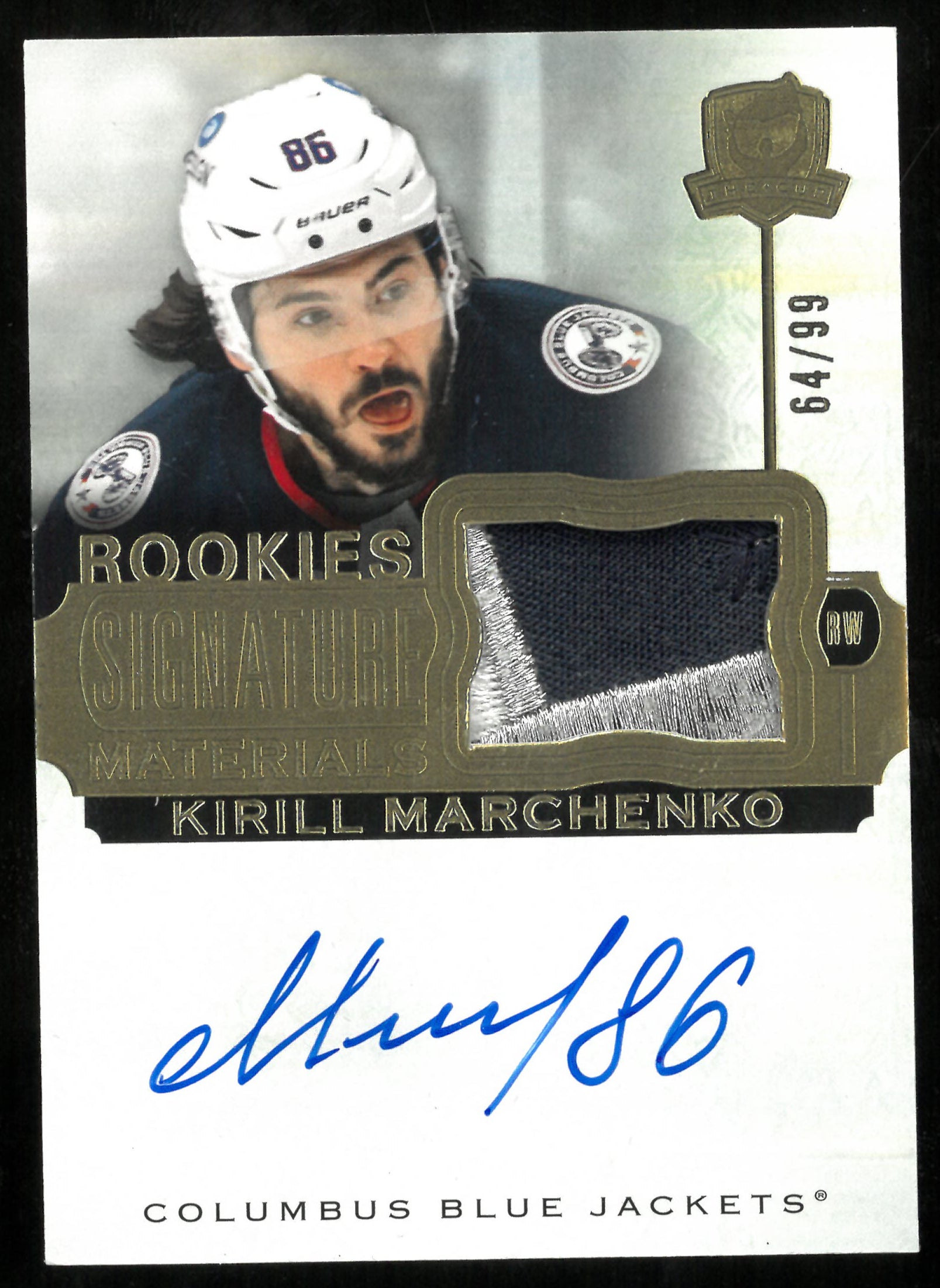 2022-23 UD The Cup Rookie Signature Materials Patch Auto Kirill Marchenko /99