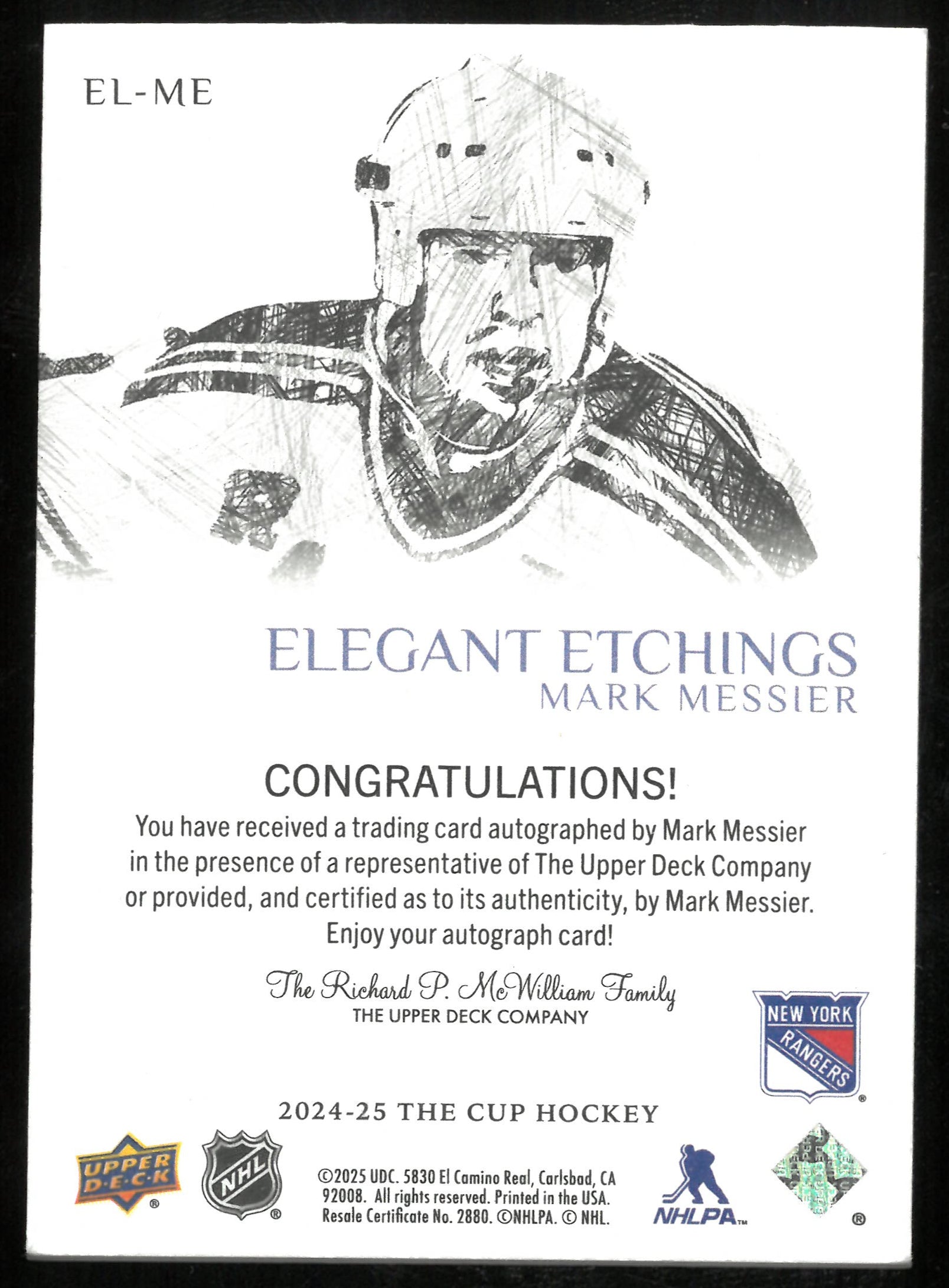 2024-25 UD The Cup Elegant Etchings Auto Mark Messier
