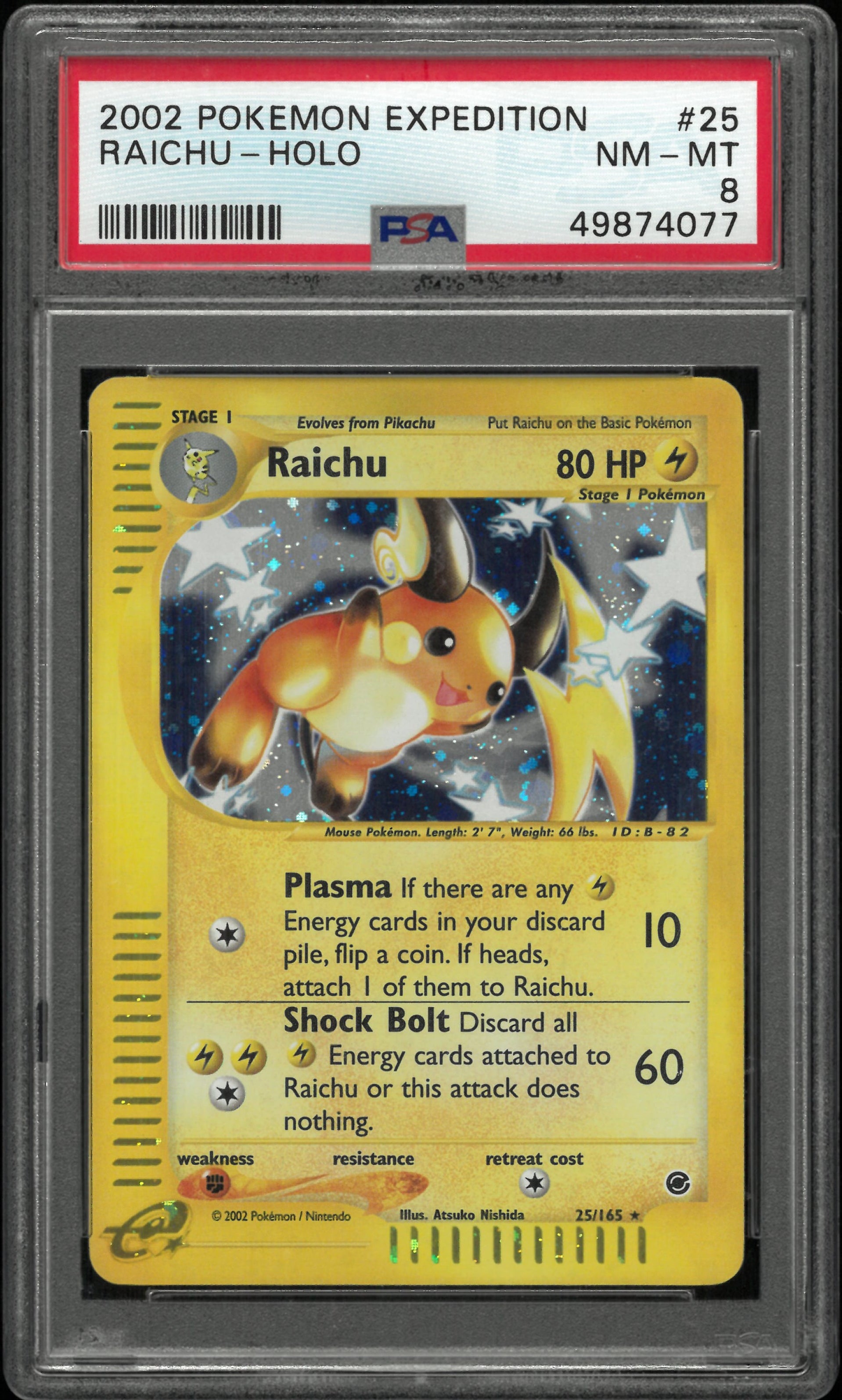 2002 Pokemon Expedition Raichu Holo PSA 8 #25