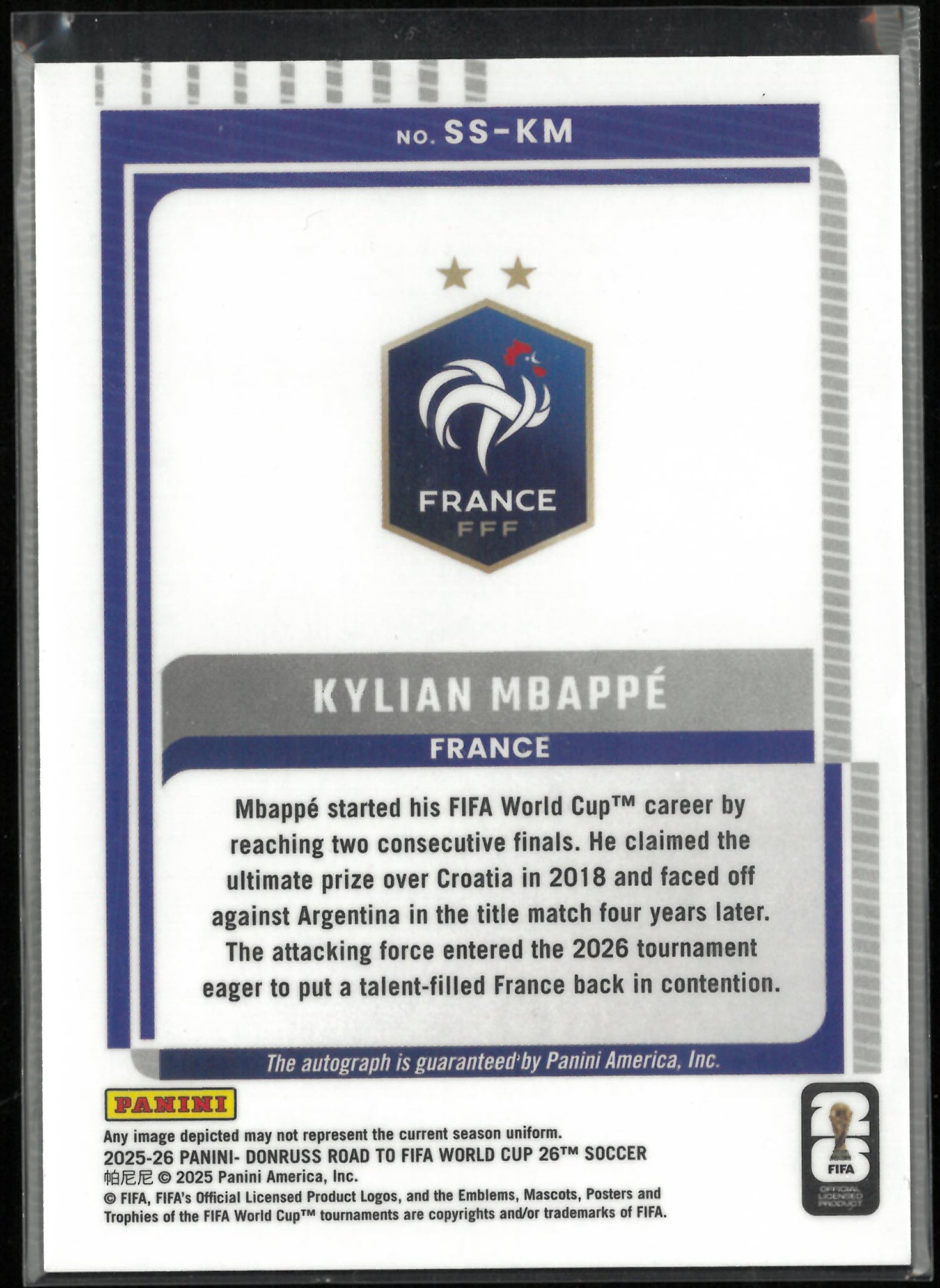 2025 Panini Donruss Road to FIFA World Cup Kylian Mbappe Autograph Auto