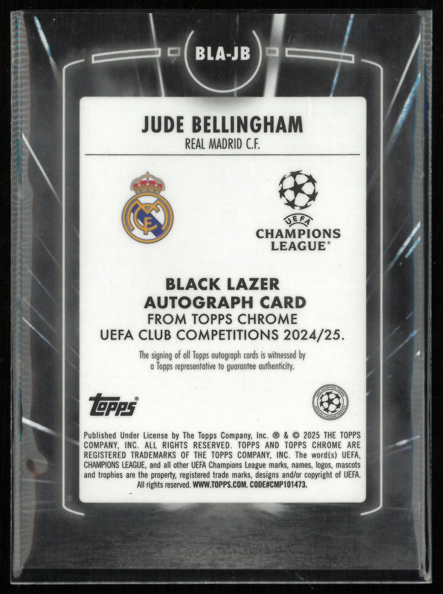 2024/25 Topps Chrome UEFA Club Comp Jude Bellingham Autograph Orange Lazers /25