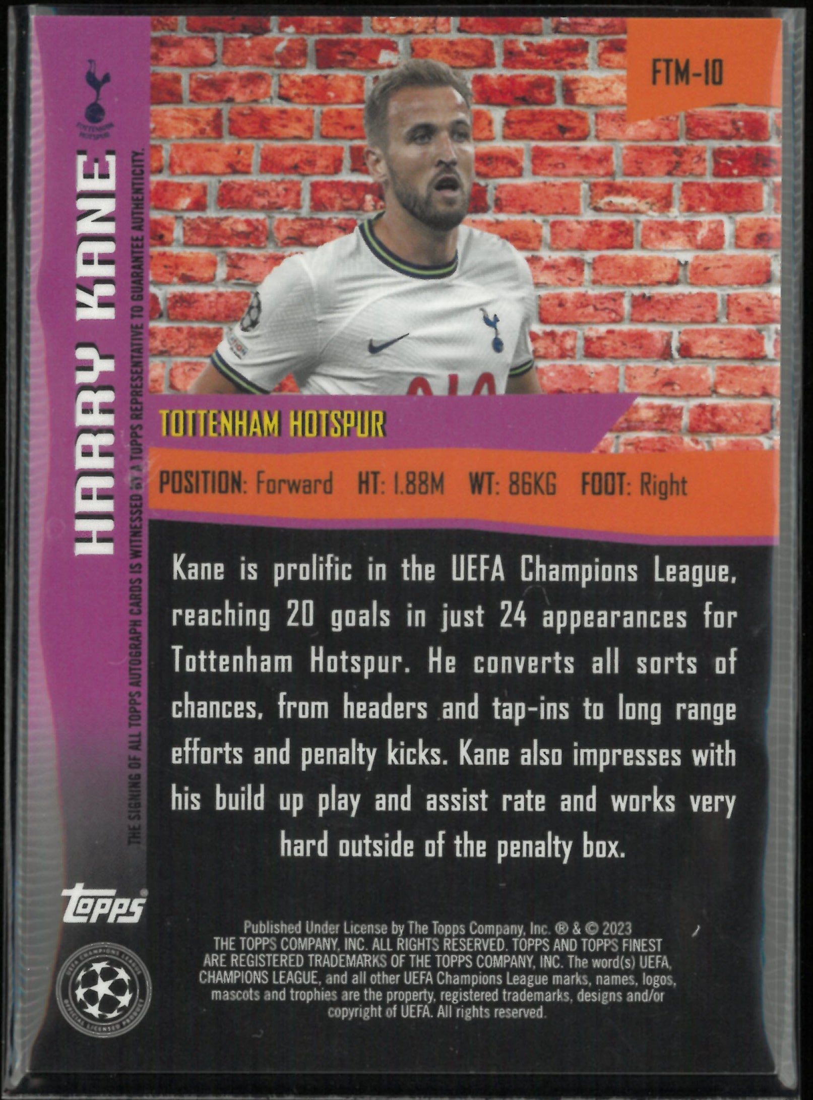 2023 Topps Finest UEFA Champions League The Man Harry Kane Autograph Auto /350