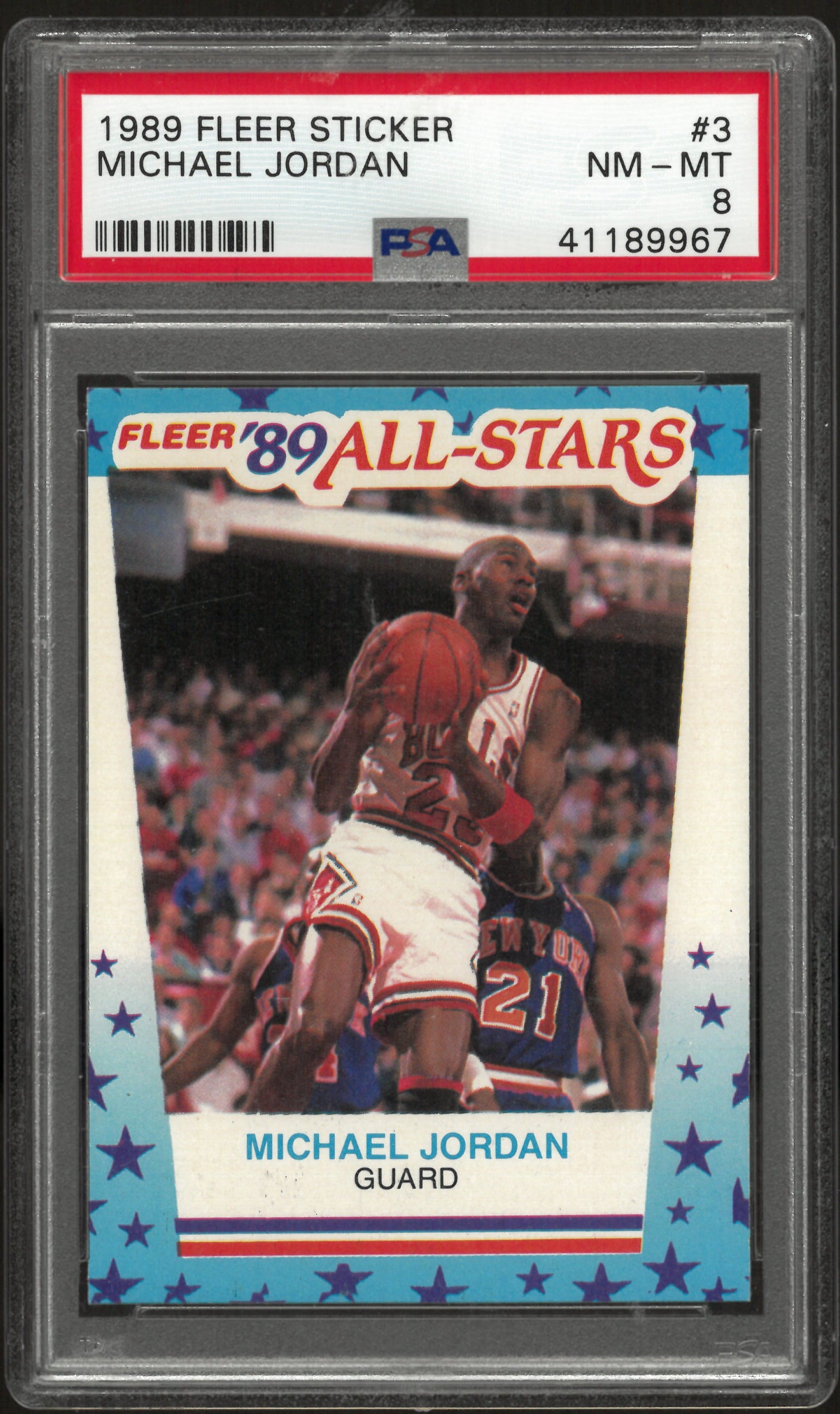 1989 Fleer Sticker Basketball Michael Jordan #3 PSA 8 '89 All-Stars