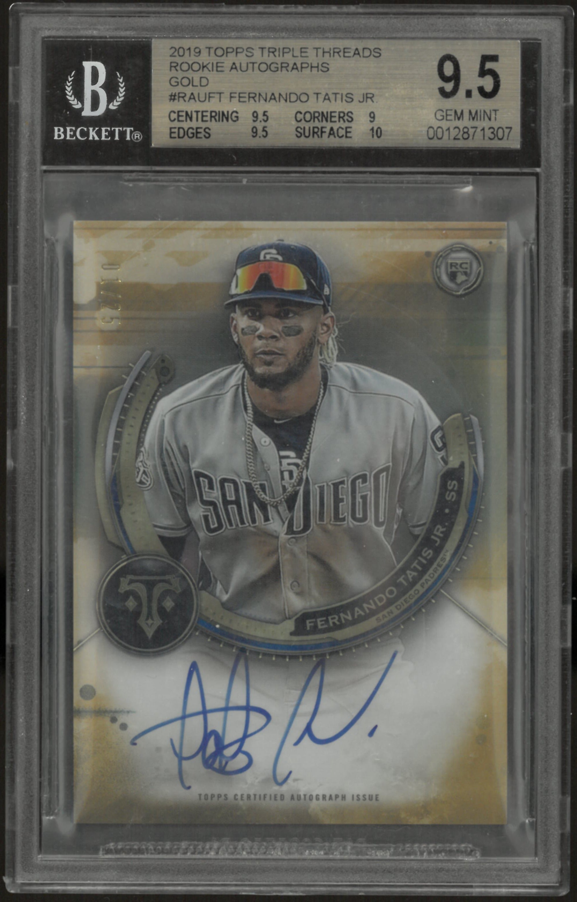 2019 Topps Triple Threads Rookie Auto Gold Fernando Tatis Jr. RC BGS 9.5 1/25