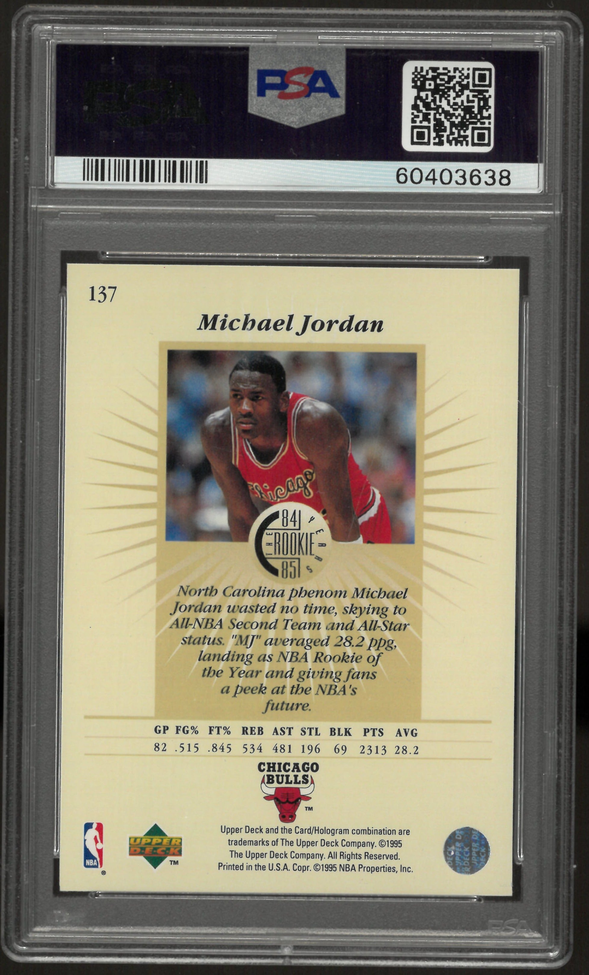1995 Upper Deck Basketball Michael Jordan #137 PSA 9