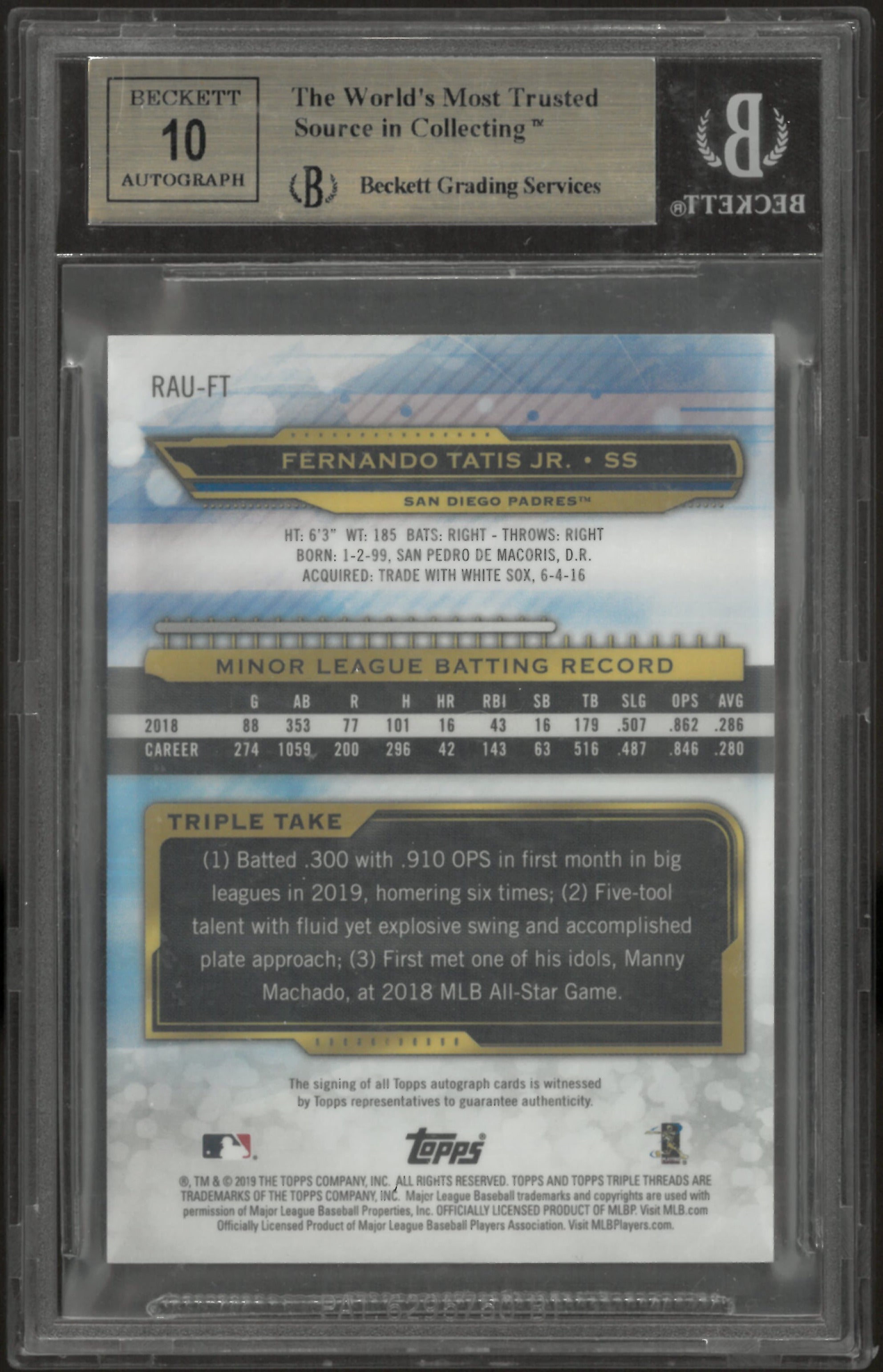 2019 Topps Triple Threads Rookie Auto Gold Fernando Tatis Jr. RC BGS 9.5 1/25