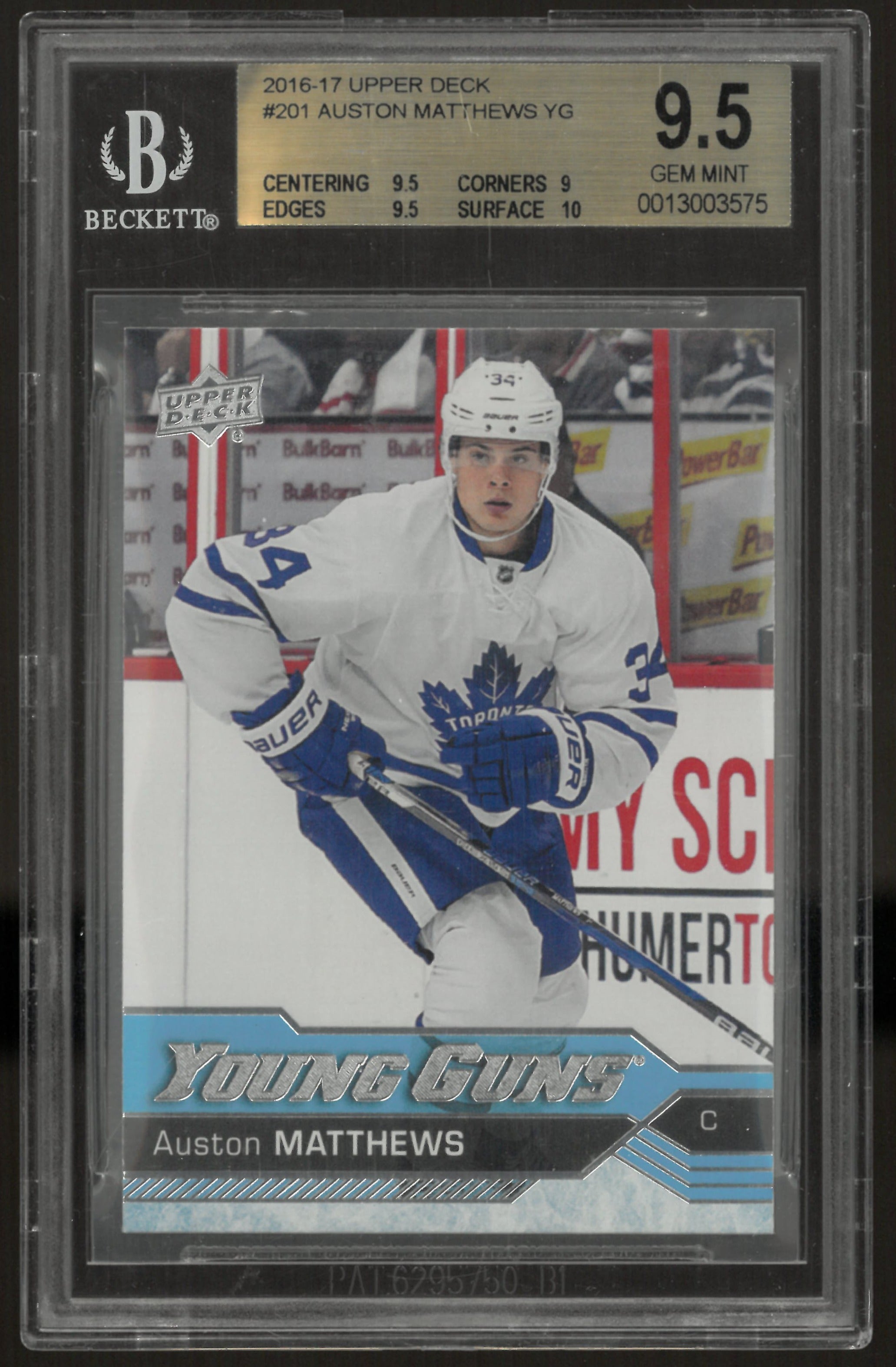 2016-17 Upper Deck Series One Auston Matthews Young Guns RC Rookie BGS 9.5 #201