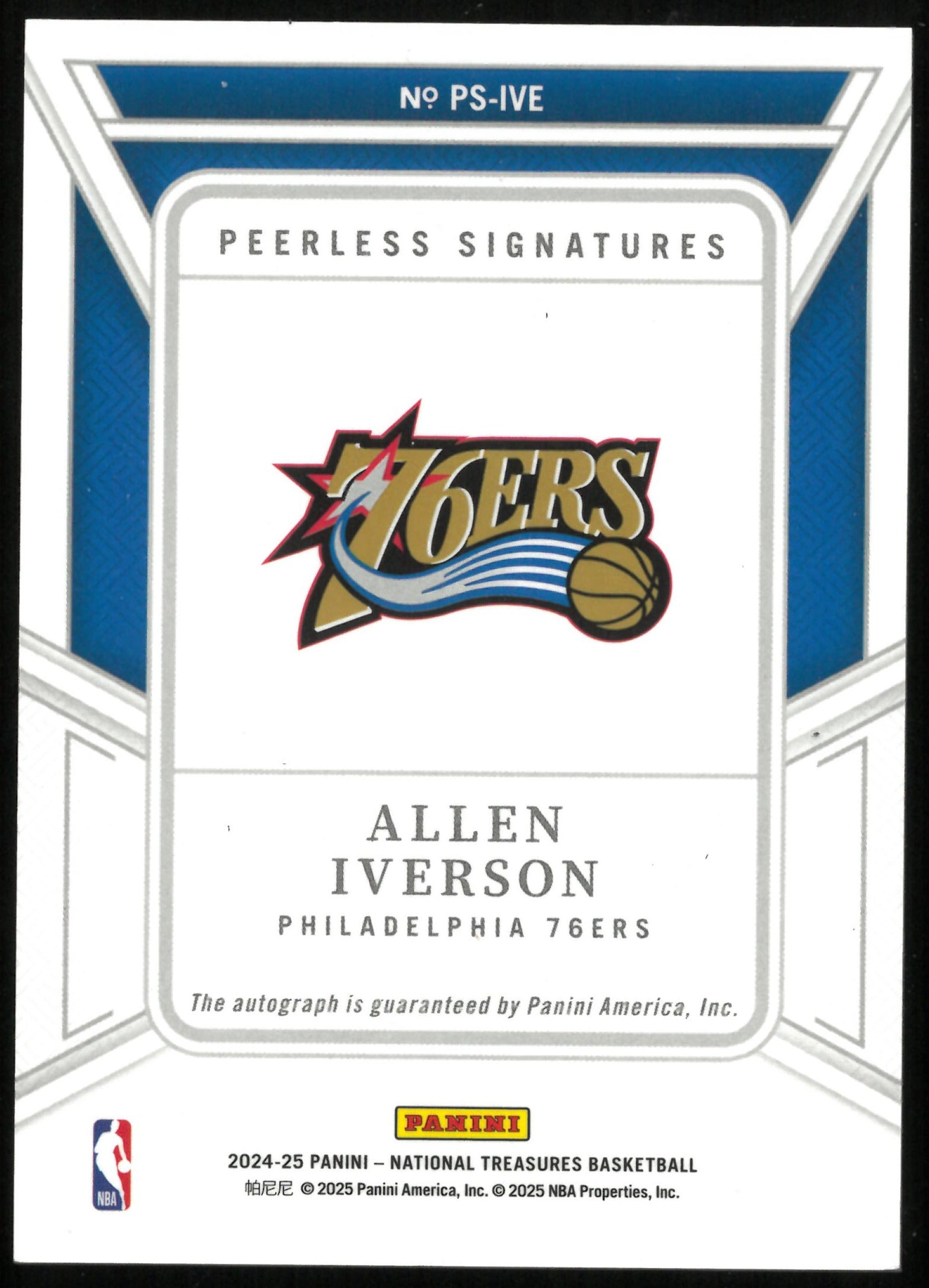 2024-25 National Treasures Basketball Allen Iverson Emerald Peerless Signatures Auto 1/5