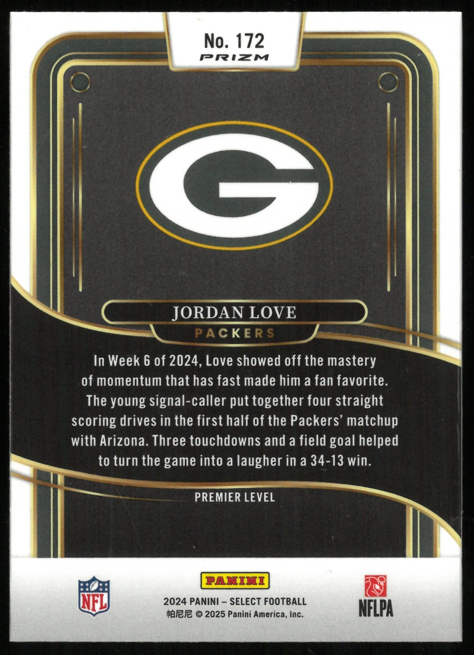 2024 Panini Select Football Jordan Love Zebra Premier Level SP