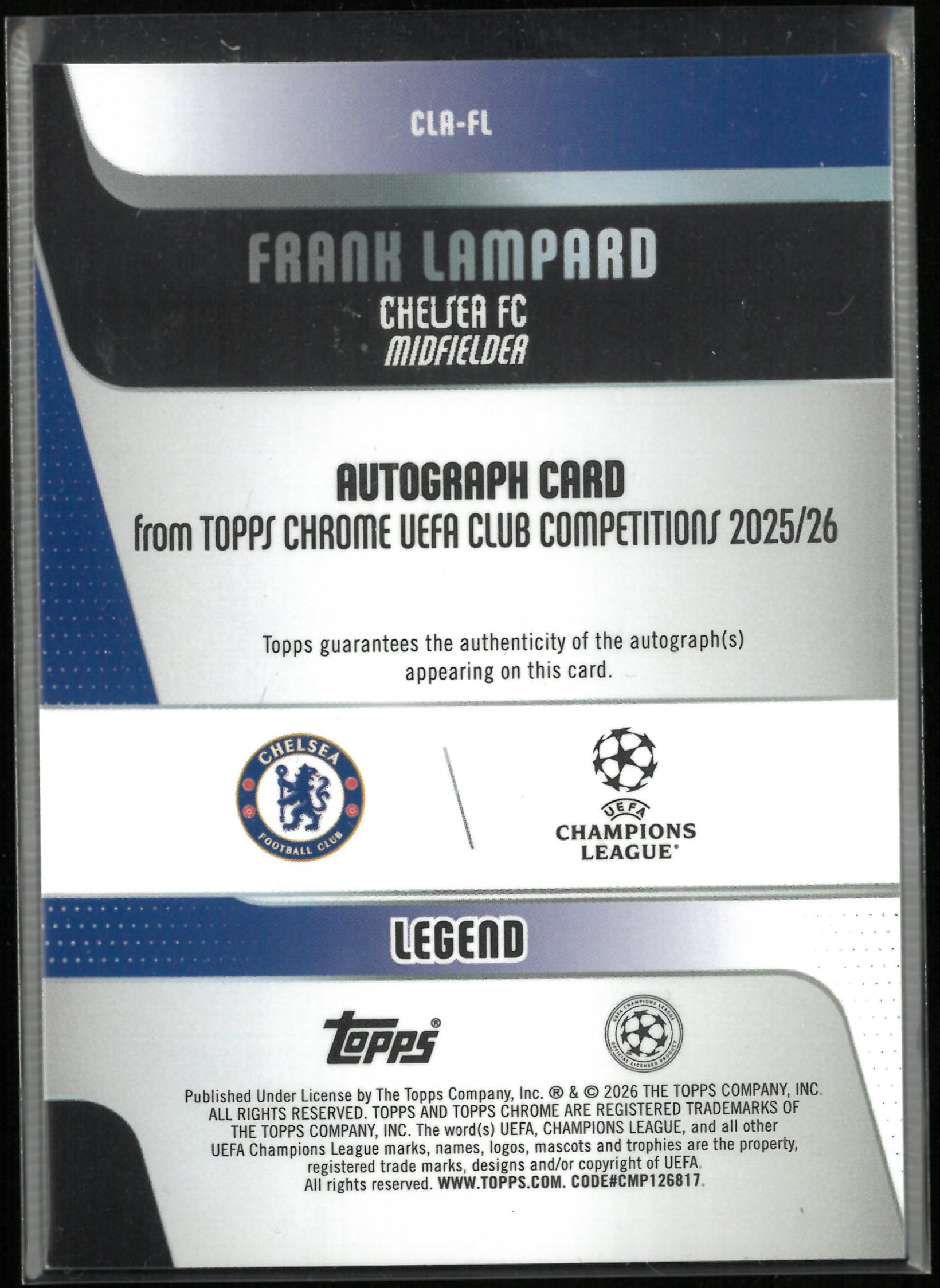 2025/26 Topps Chrome UEFA Club Competitions Autograph Frank Lampard Purple /75