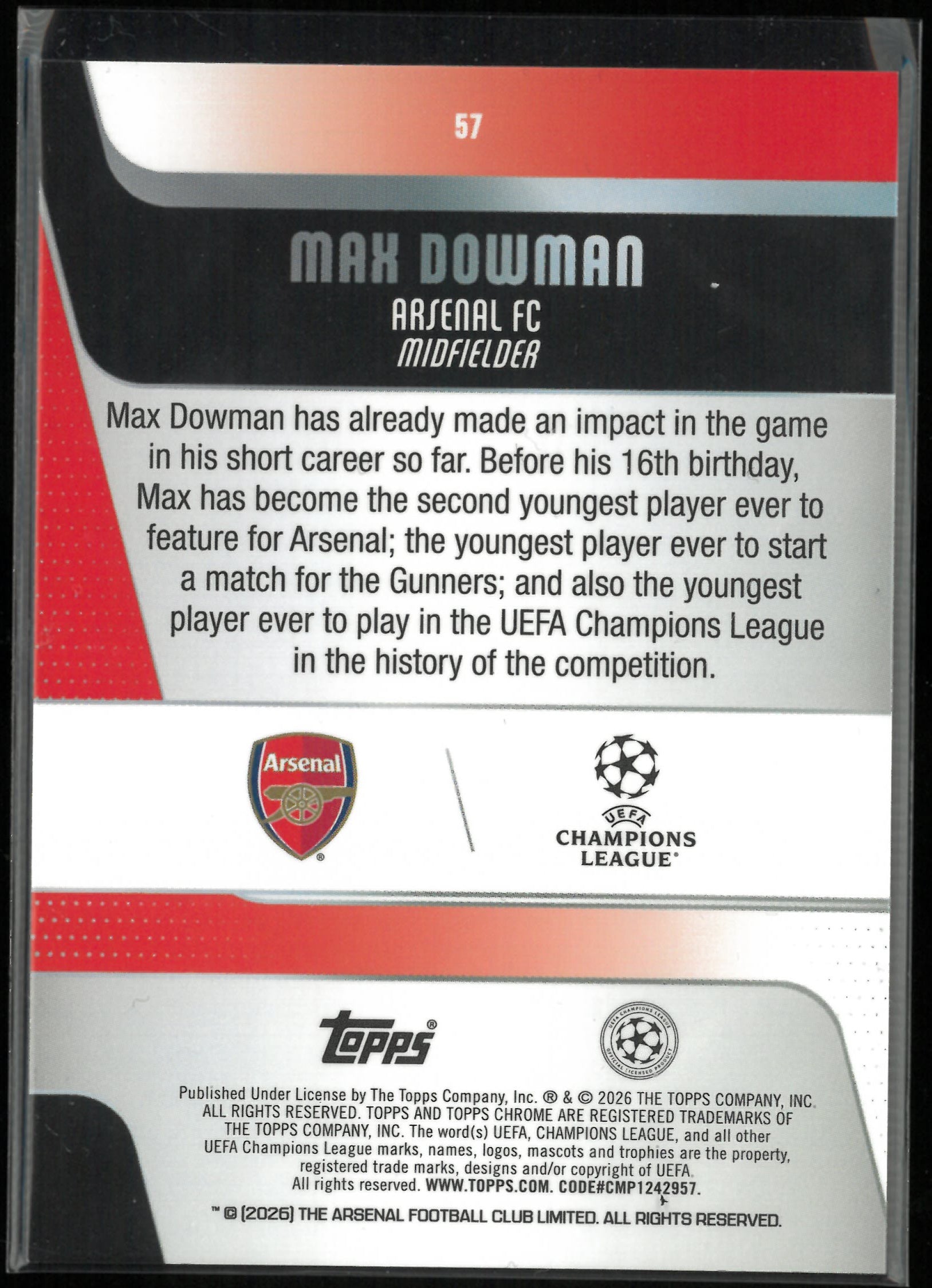 2026 Topps Chrome UEFA Champions League Rookie Max Dowman Pink /250 RC