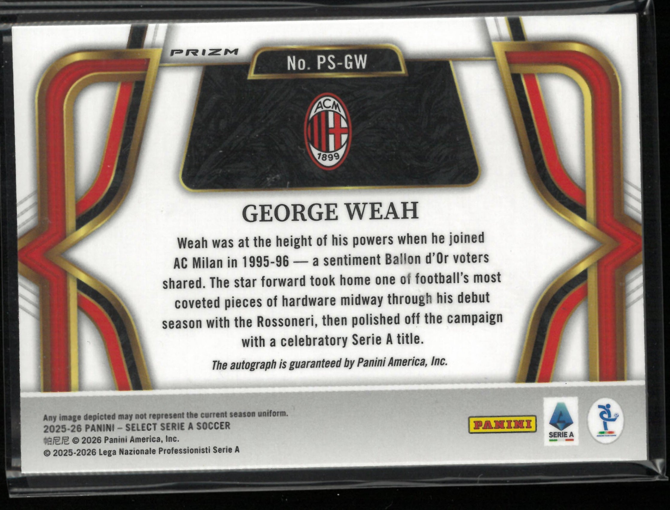 2025-26 Panini Select Serie A George Weah Autograph Auto