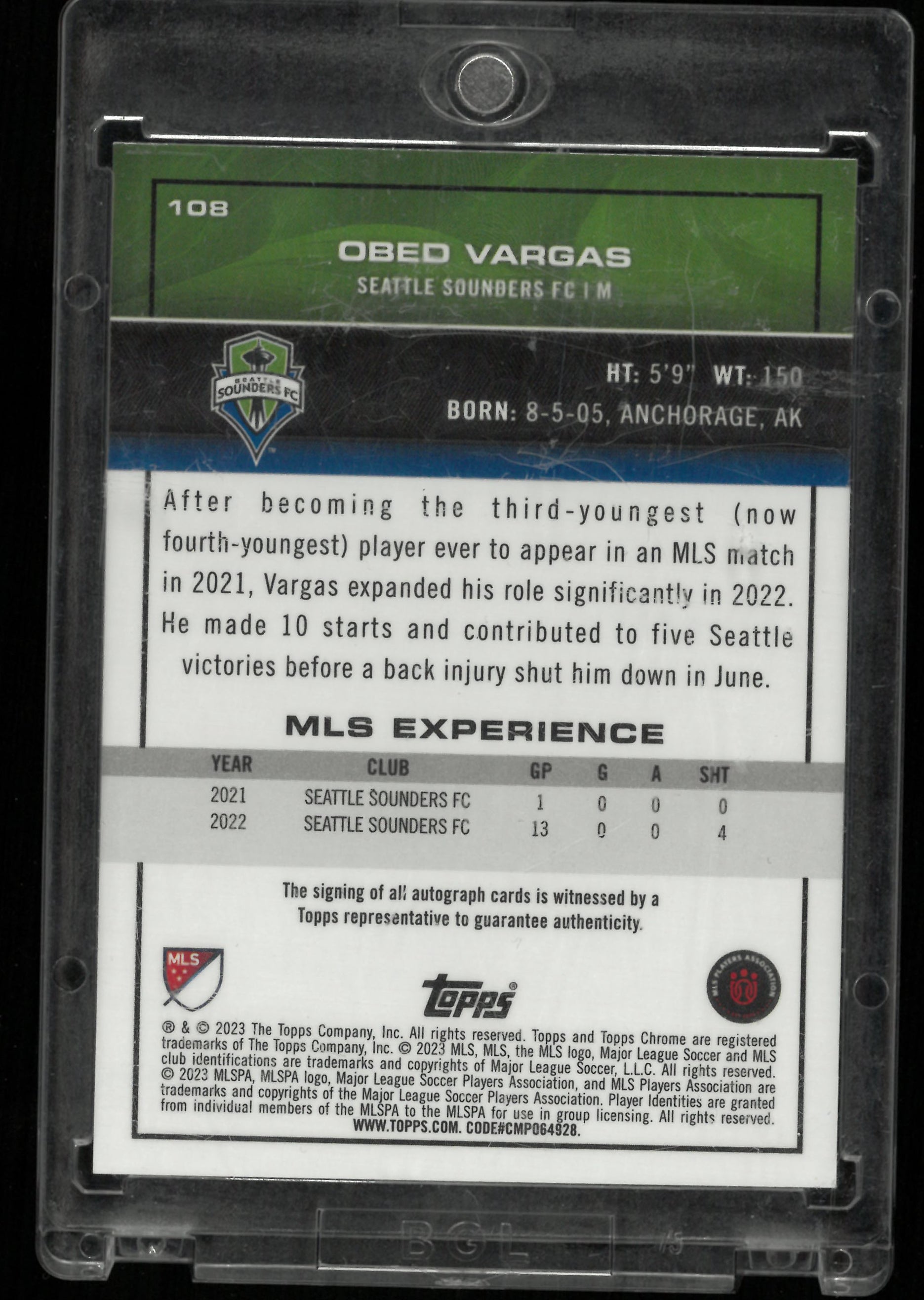 2023 Topps Chrome Rookie Obed Vargas Autograph Auto RC Gold /1