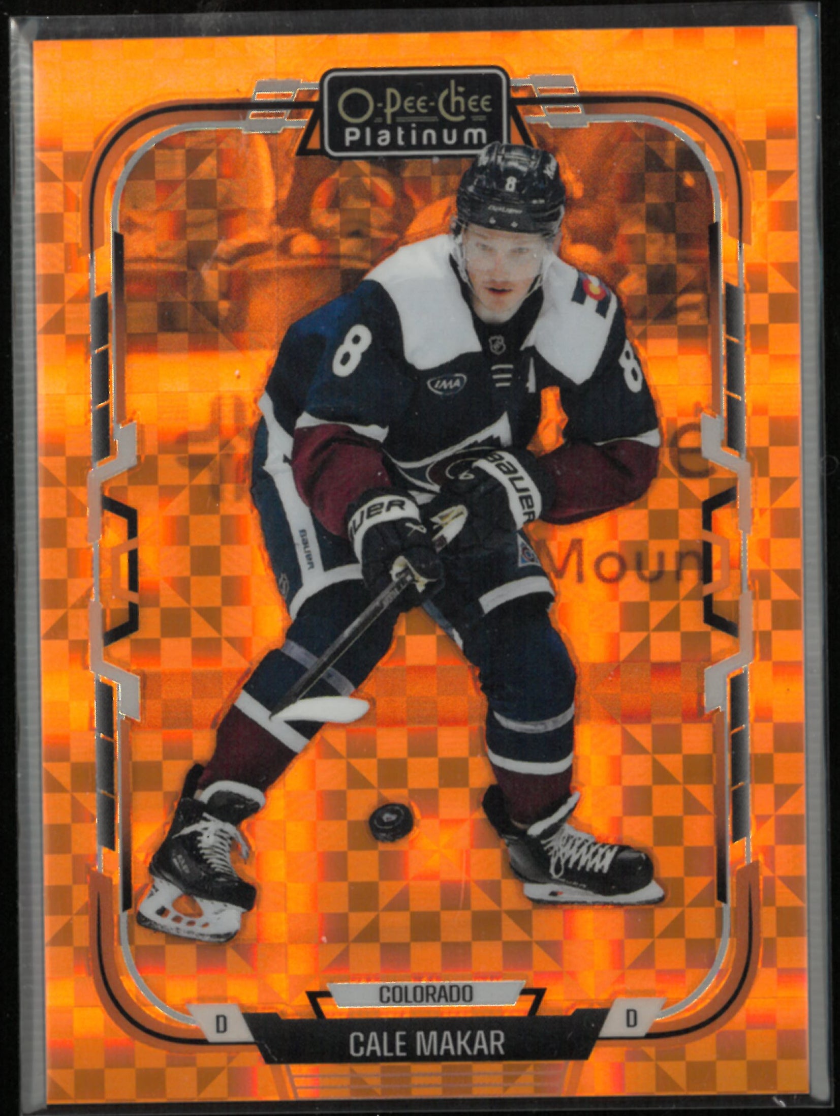 2025-26 UD O-Pee-Chee Platnium Cale Makar Orange Checkers