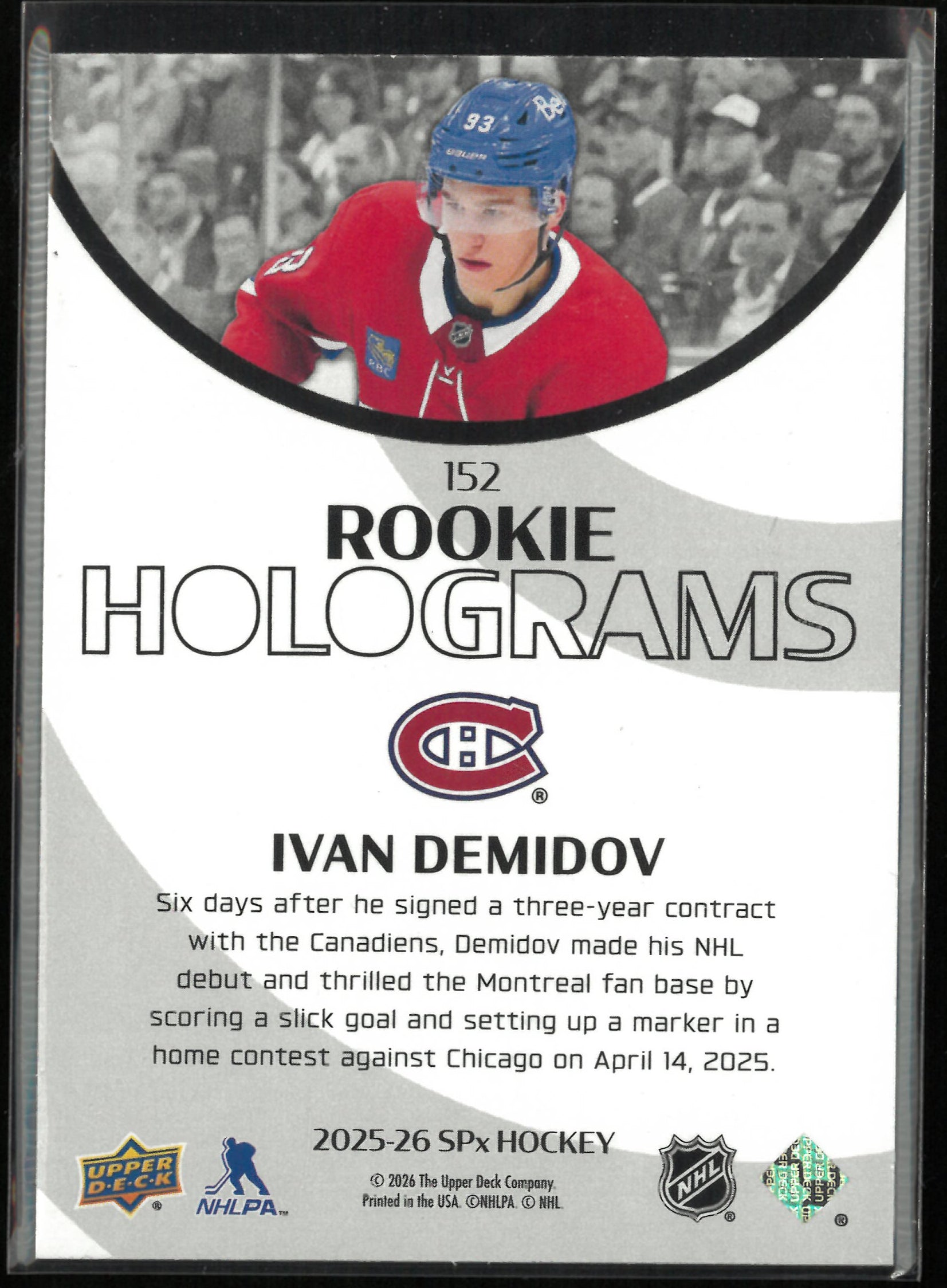 2025-26 Upper Deck SPx Rookie Holograms Ivan Demidov RC SP